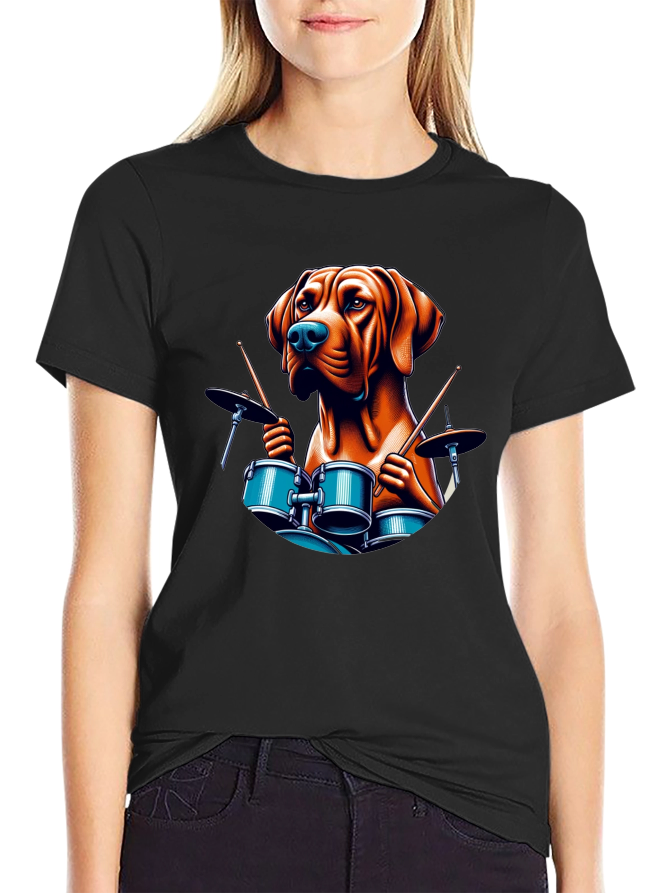 Dog Drummer Graphic Tee - Black T-Shirt