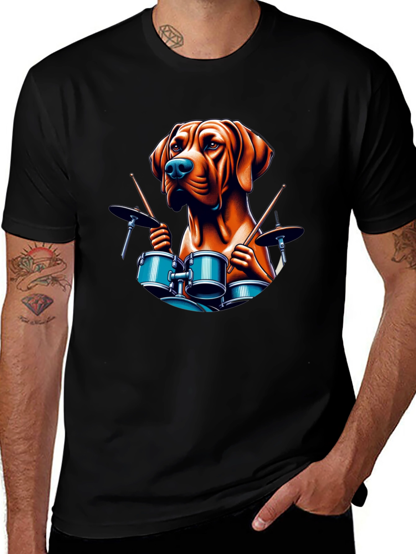 Dog Drummer Graphic Tee - Black T-Shirt