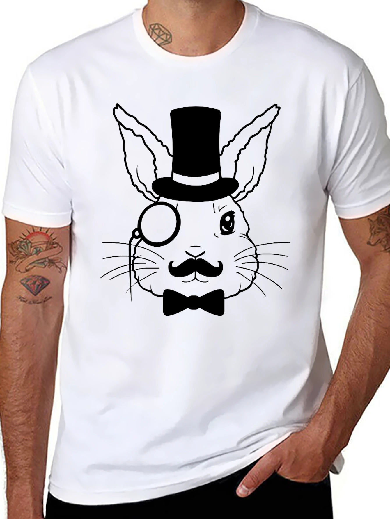 Dapper Rabbit Tee - Top Hat Monocle Bowtie Design