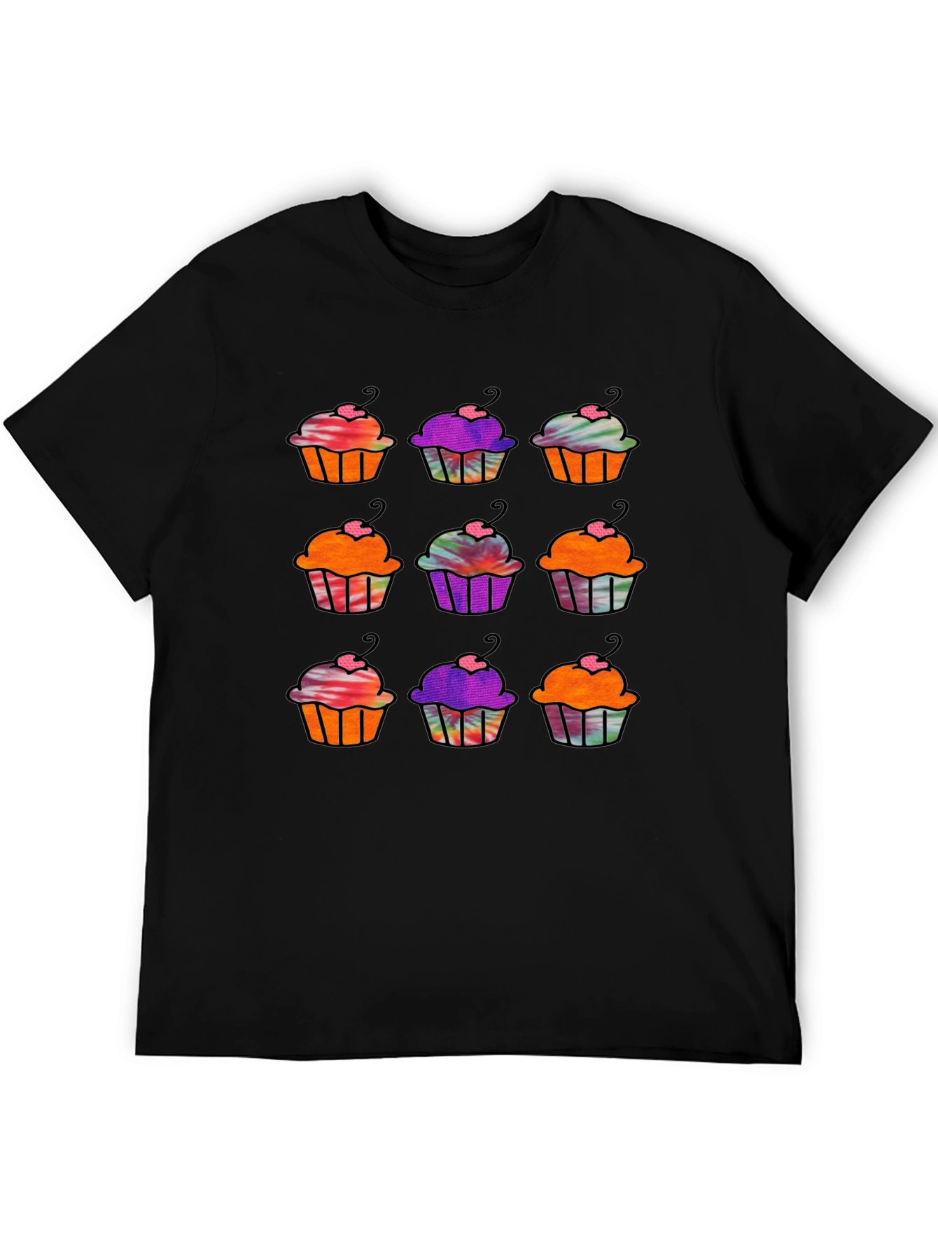 Cupcake Pattern Black T-Shirt