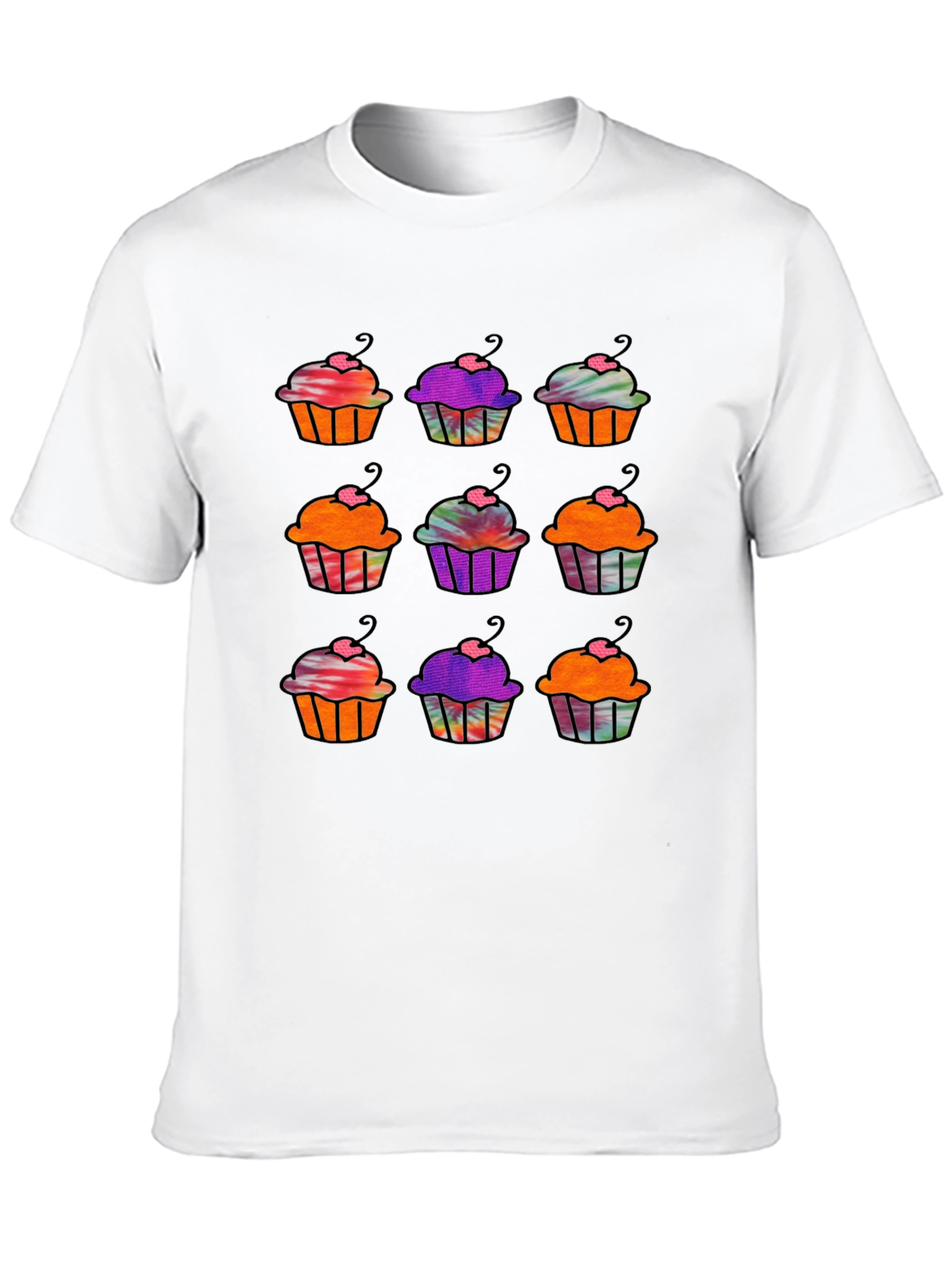 Cupcake Pattern Black T-Shirt