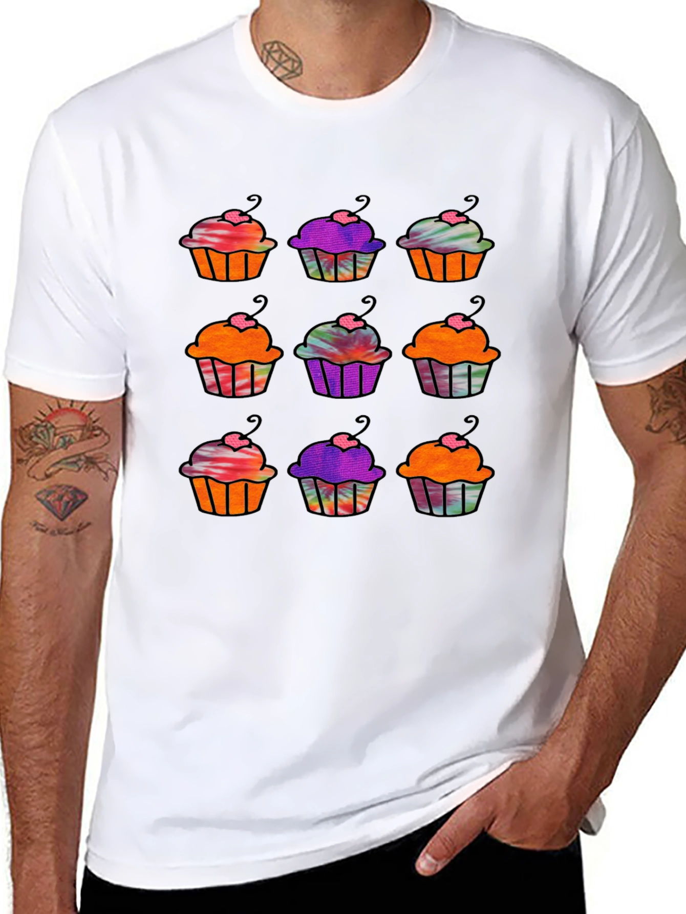 Cupcake Pattern Black T-Shirt