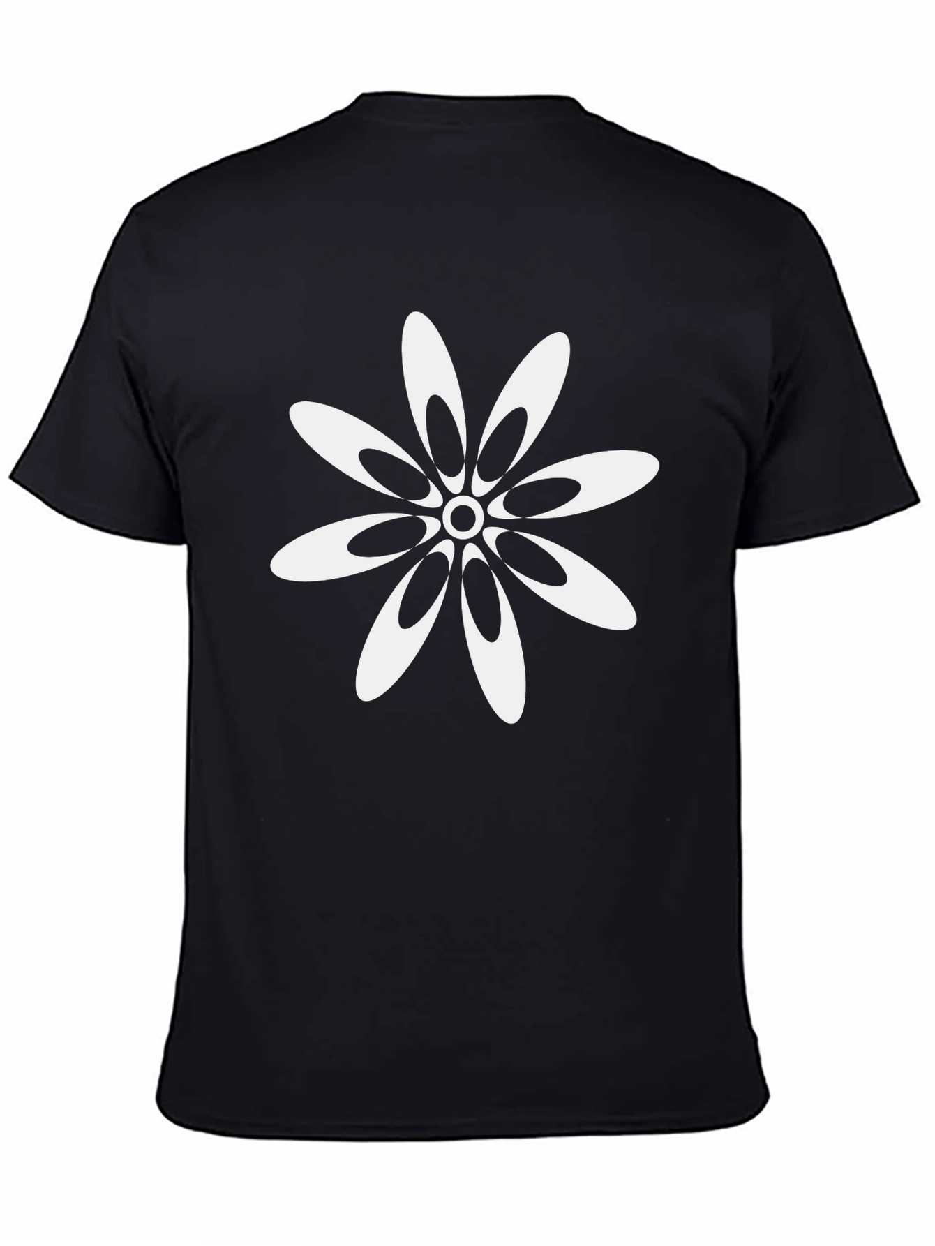 Black T-Shirt with White Flower Design