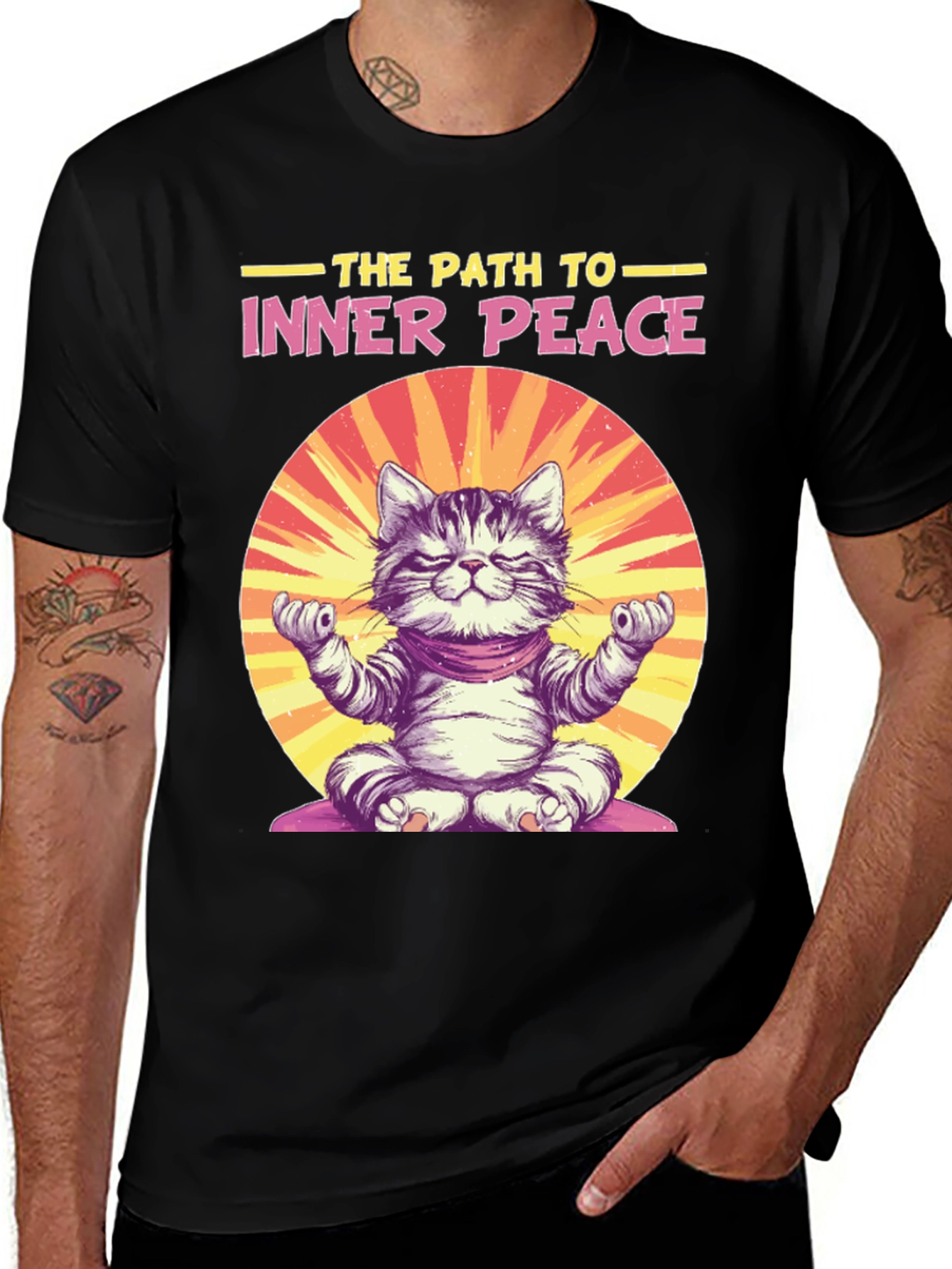 Inner Peace Cat Graphic T-Shirt Yoga Meditation Tee