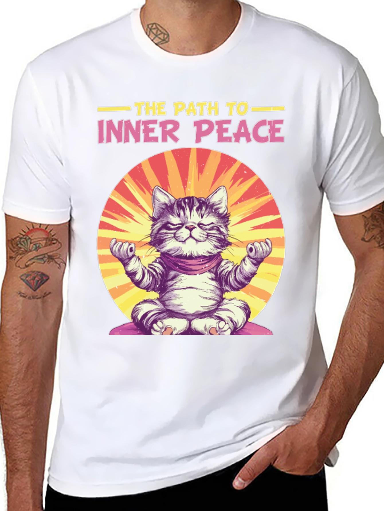 Inner Peace Cat Graphic T-Shirt Yoga Meditation Tee