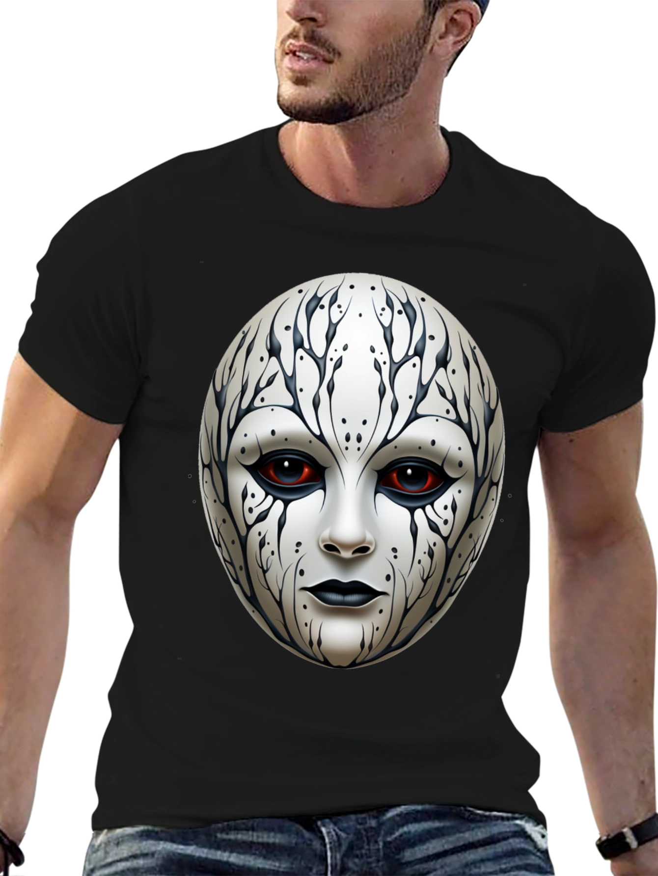 Mystic Face Graphic Tee - Black Cotton Blend
