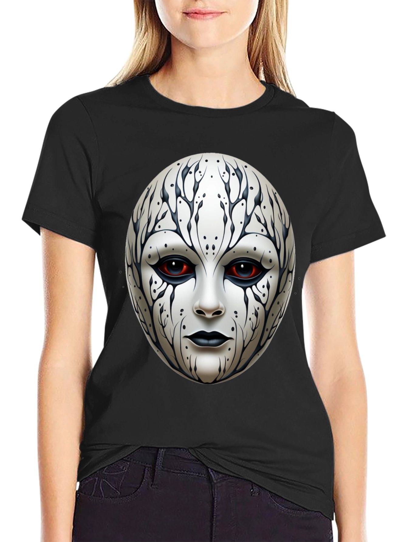 Mystic Face Graphic Tee - Black Cotton Blend