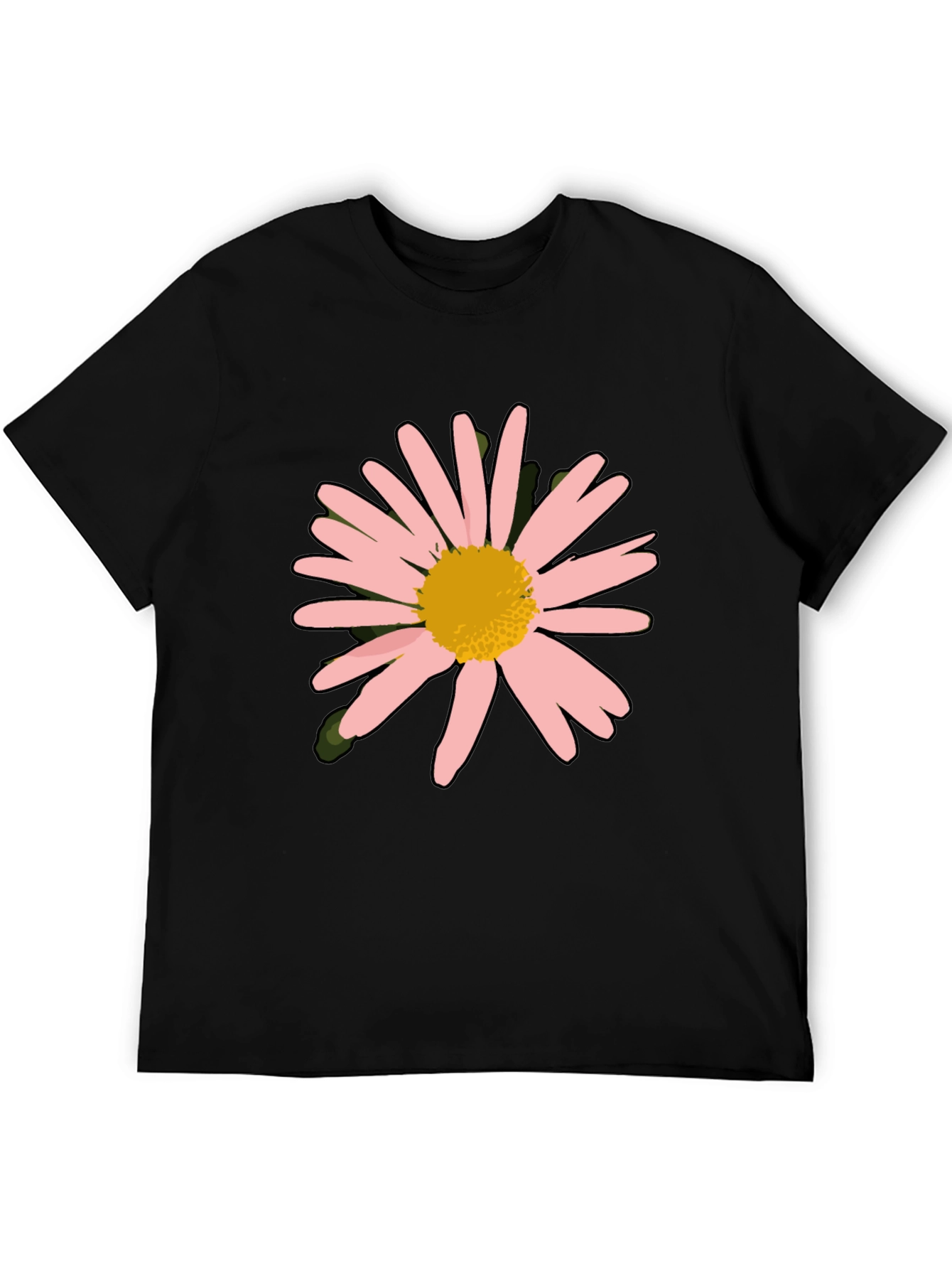 Pink Daisy Graphic Black T-Shirt