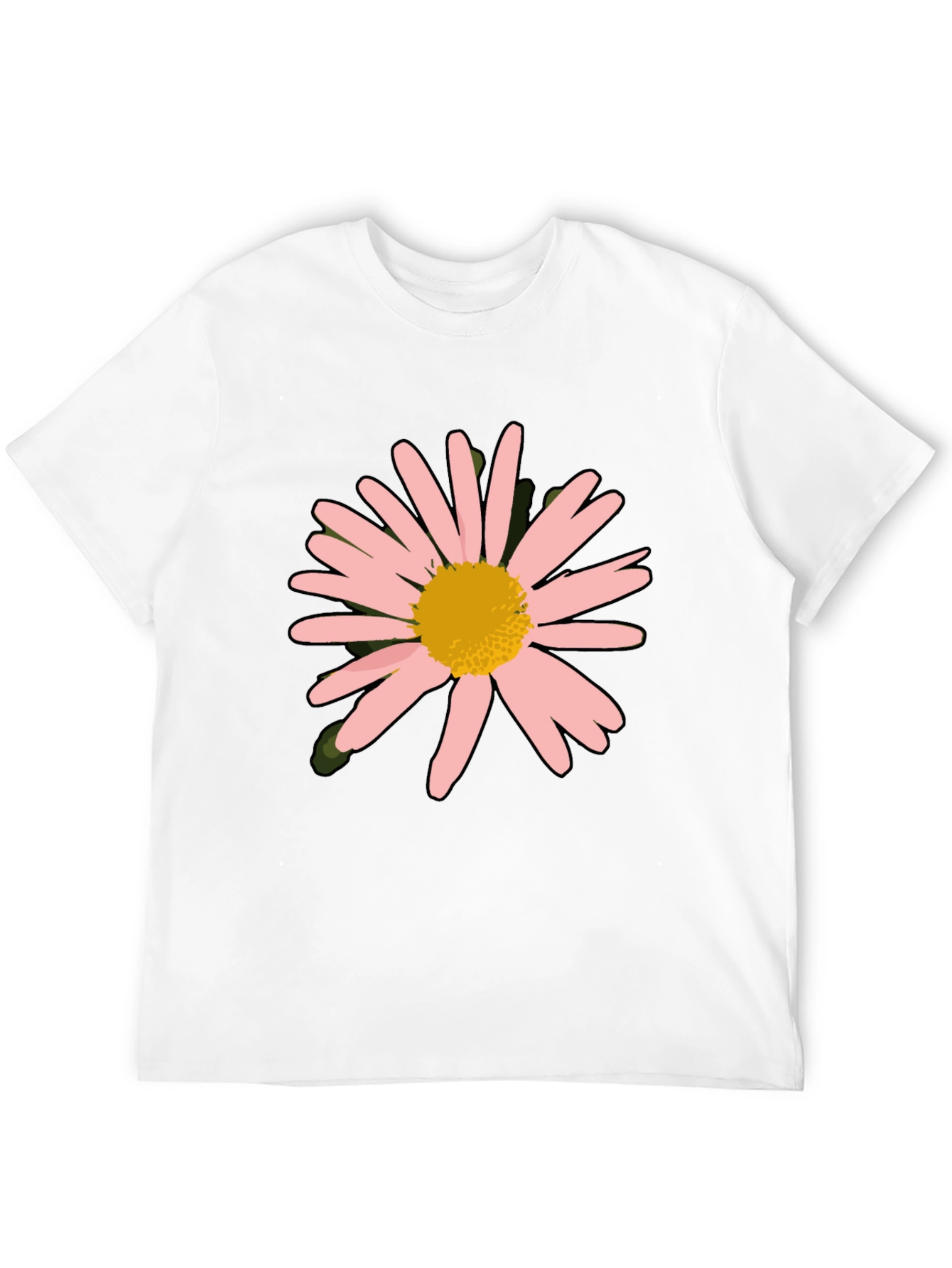 Pink Daisy Graphic Black T-Shirt