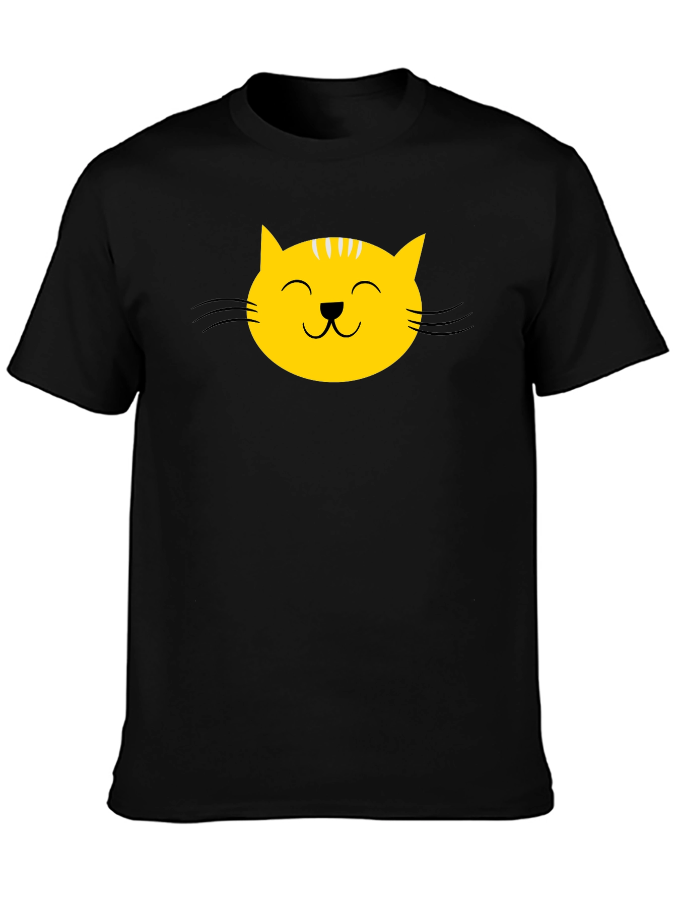 Black T-Shirt with Yellow Cat Face Graphic