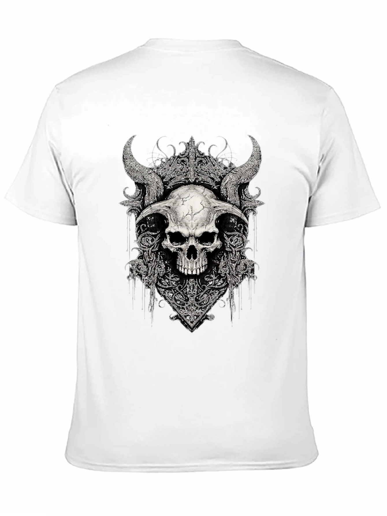 Black Skull Horns Graphic Print T-Shirt