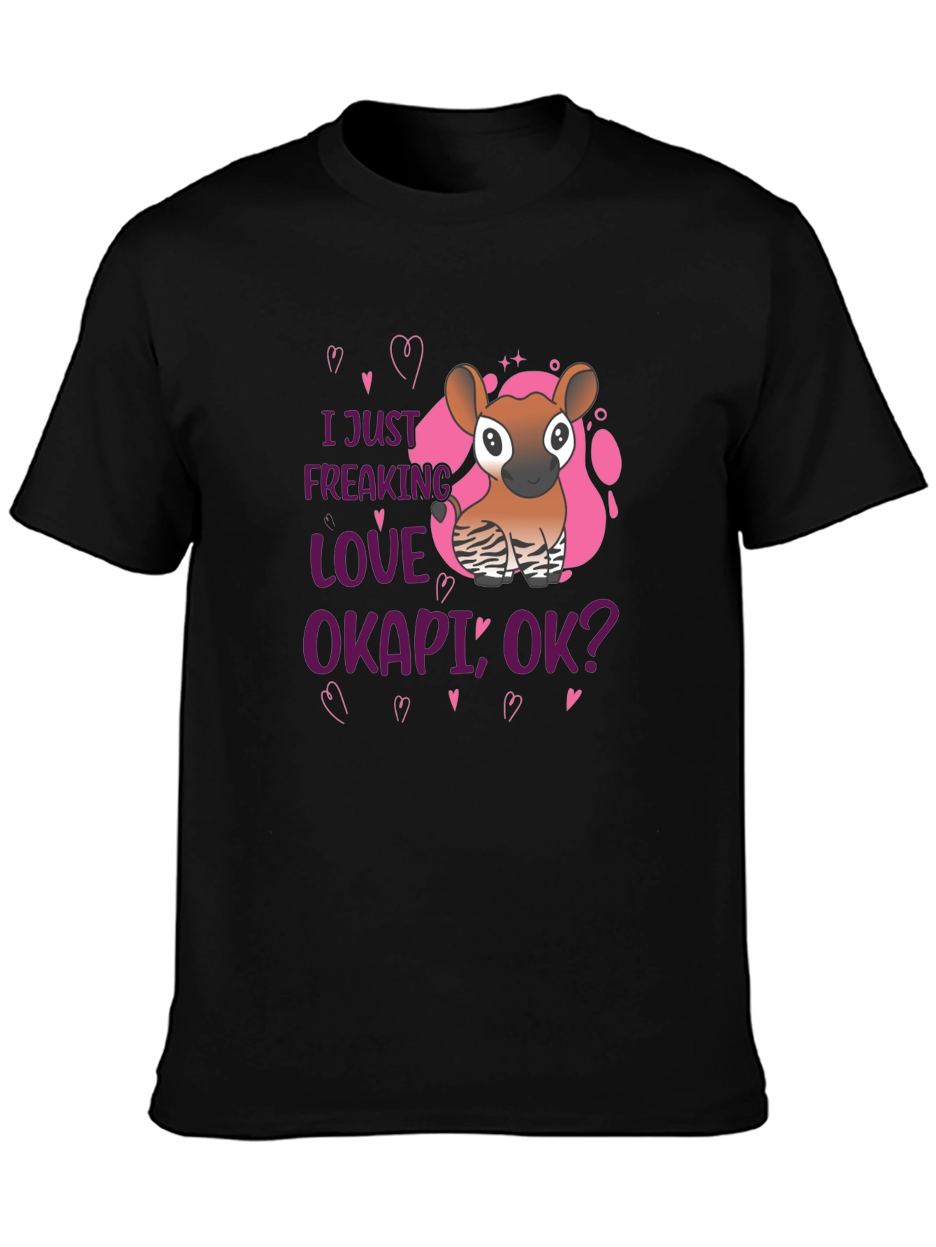 I Love Okapi Black T-Shirt Animal Lover Tee