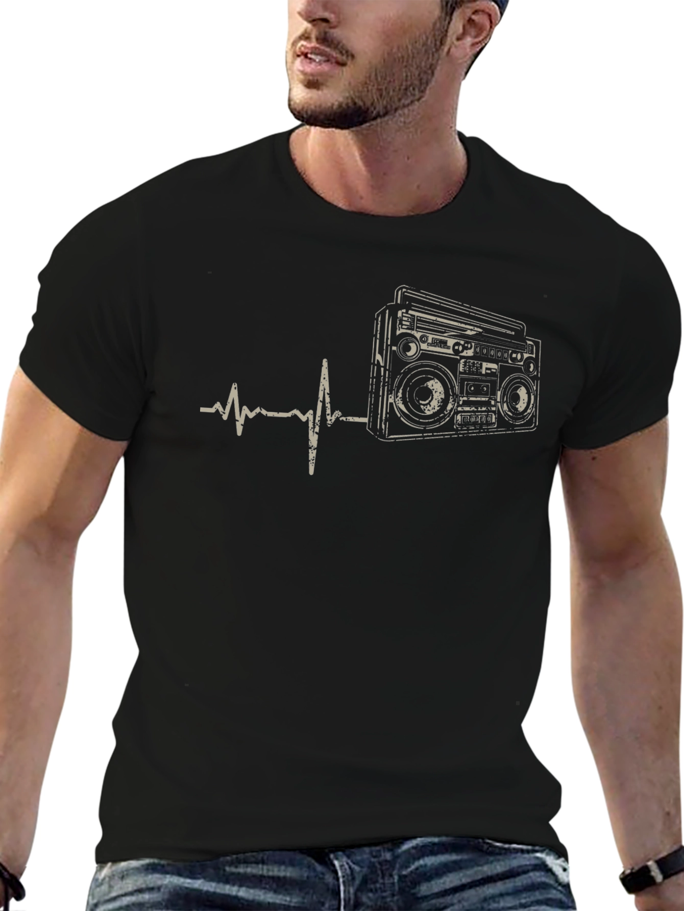 Retro Boombox Heartbeat T-Shirt - Music Lover Tee