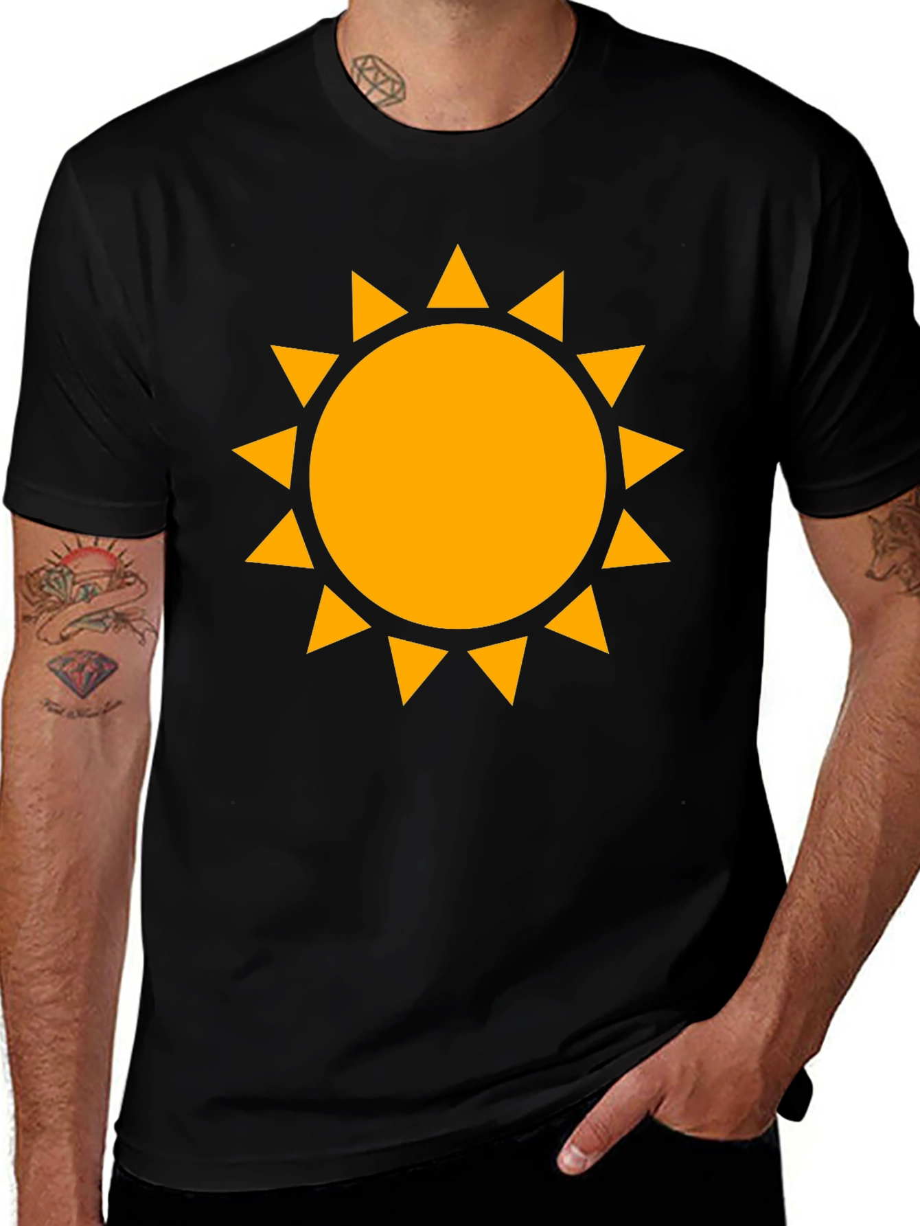 Golden Sun Graphic Tee - Black Cotton Comfort