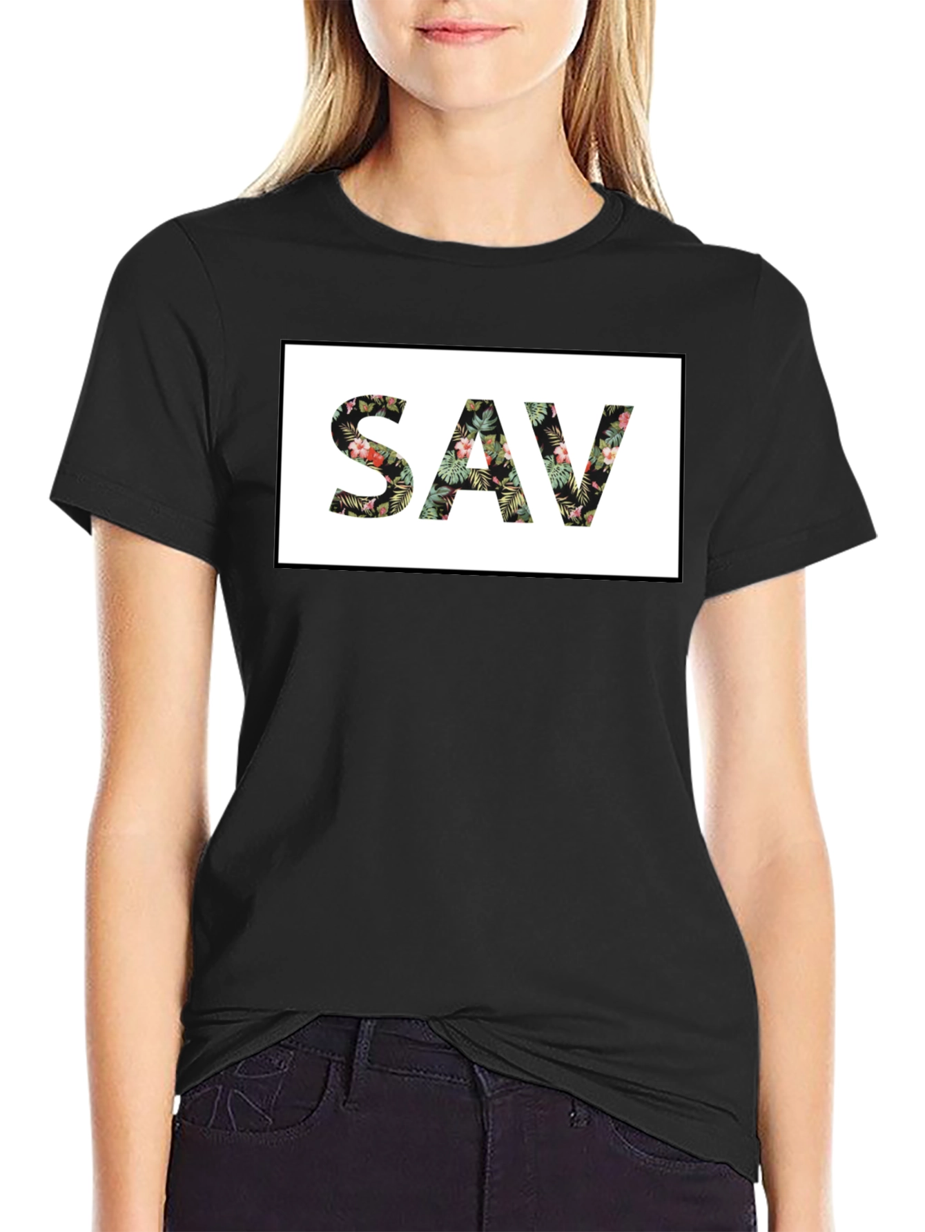 Floral SAV Graphic Black T-Shirt