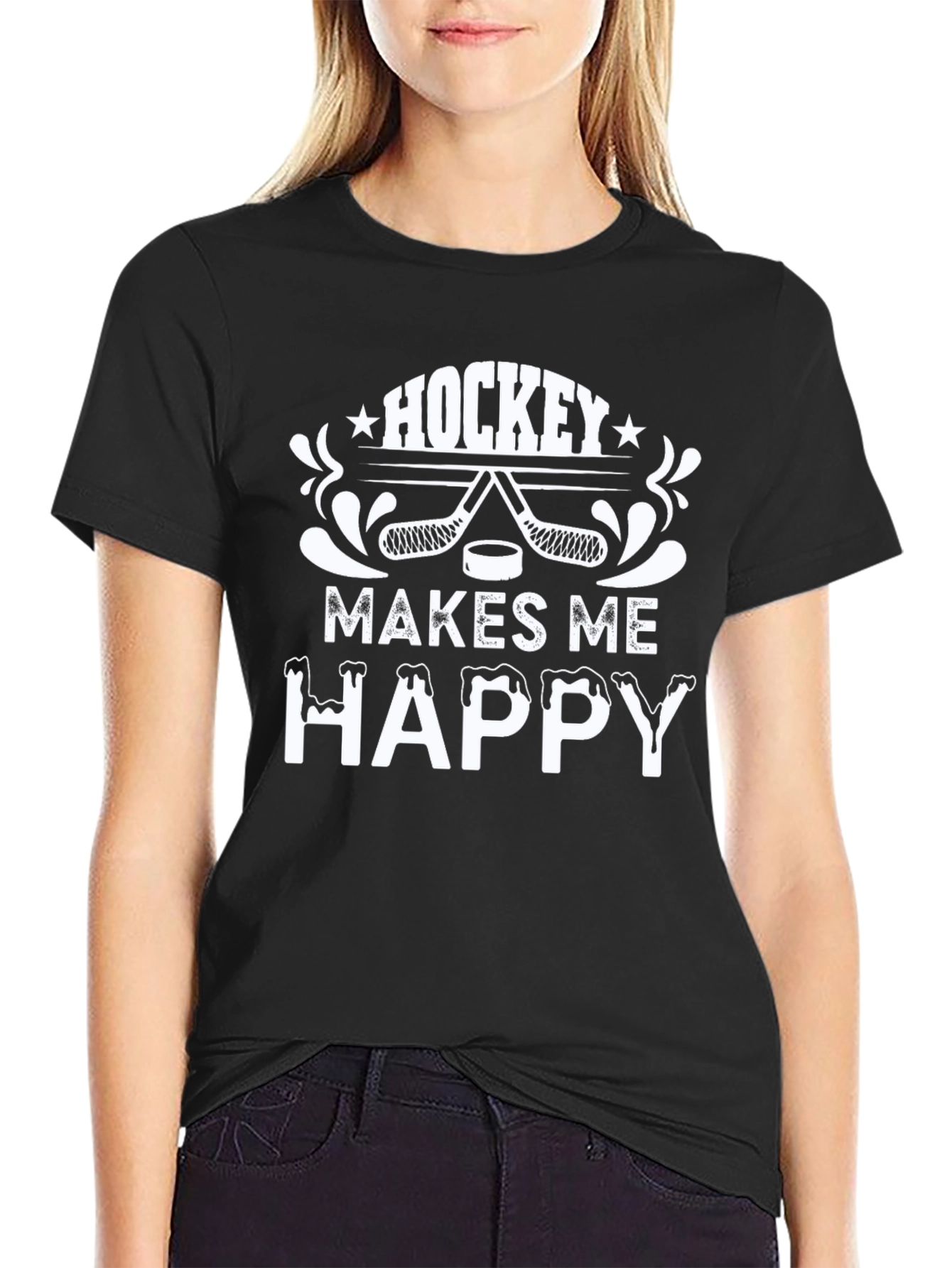 Hockey Makes Me Happy T-Shirt - Black Graphic Tee