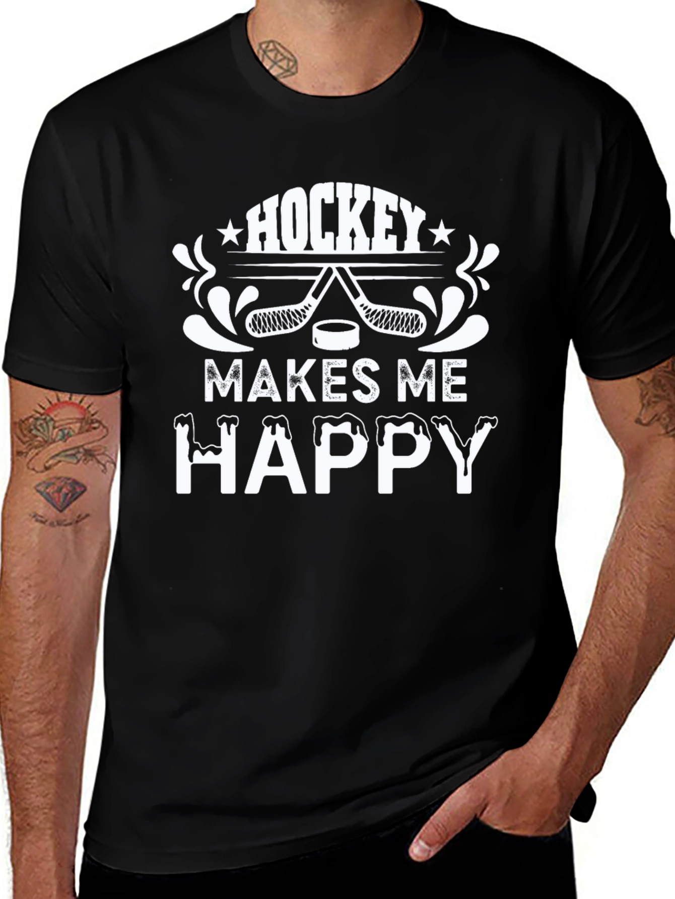 Hockey Makes Me Happy T-Shirt - Black Graphic Tee