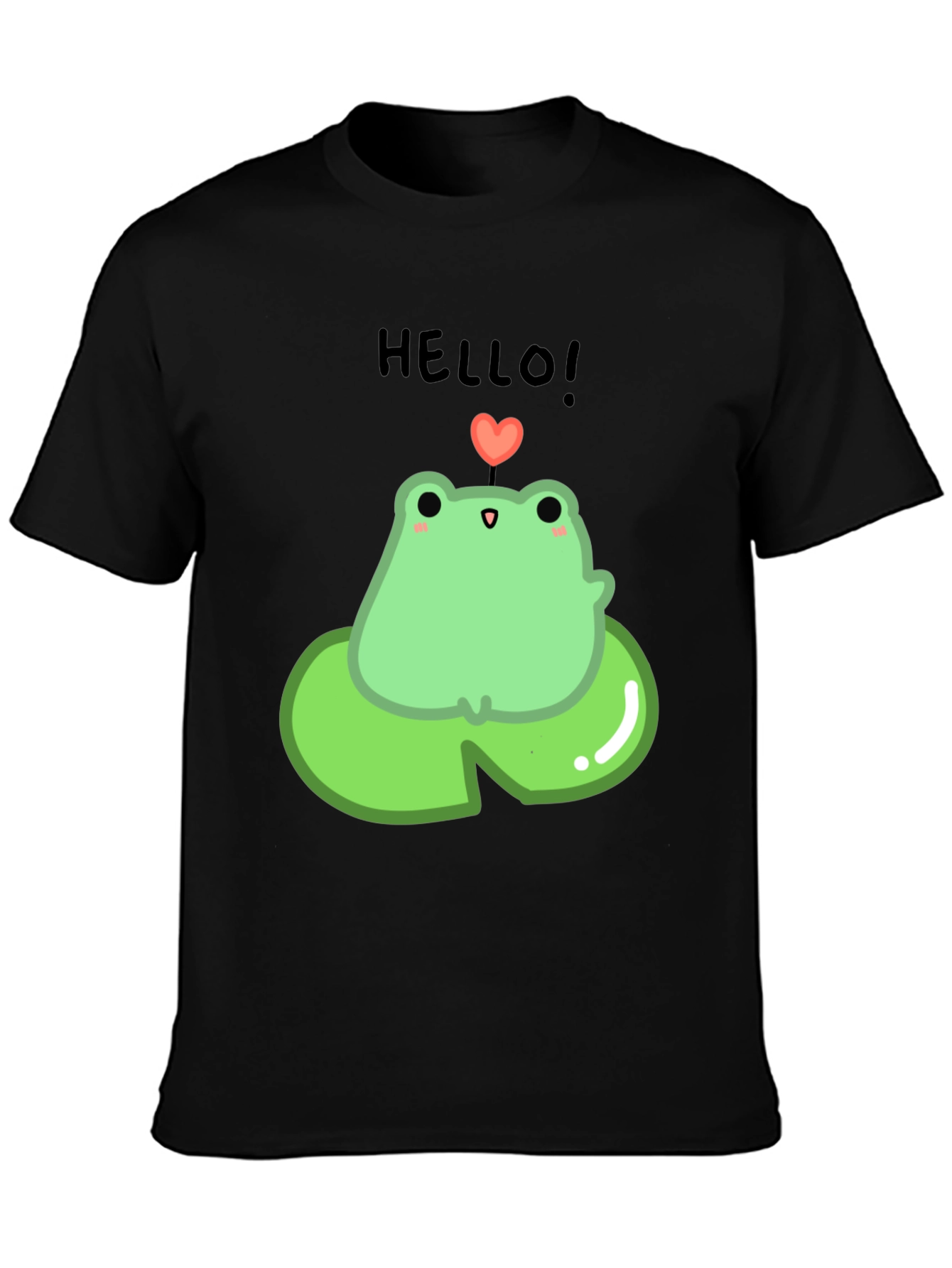 Cute Frog on Lily Pad Graphic Tee - Black