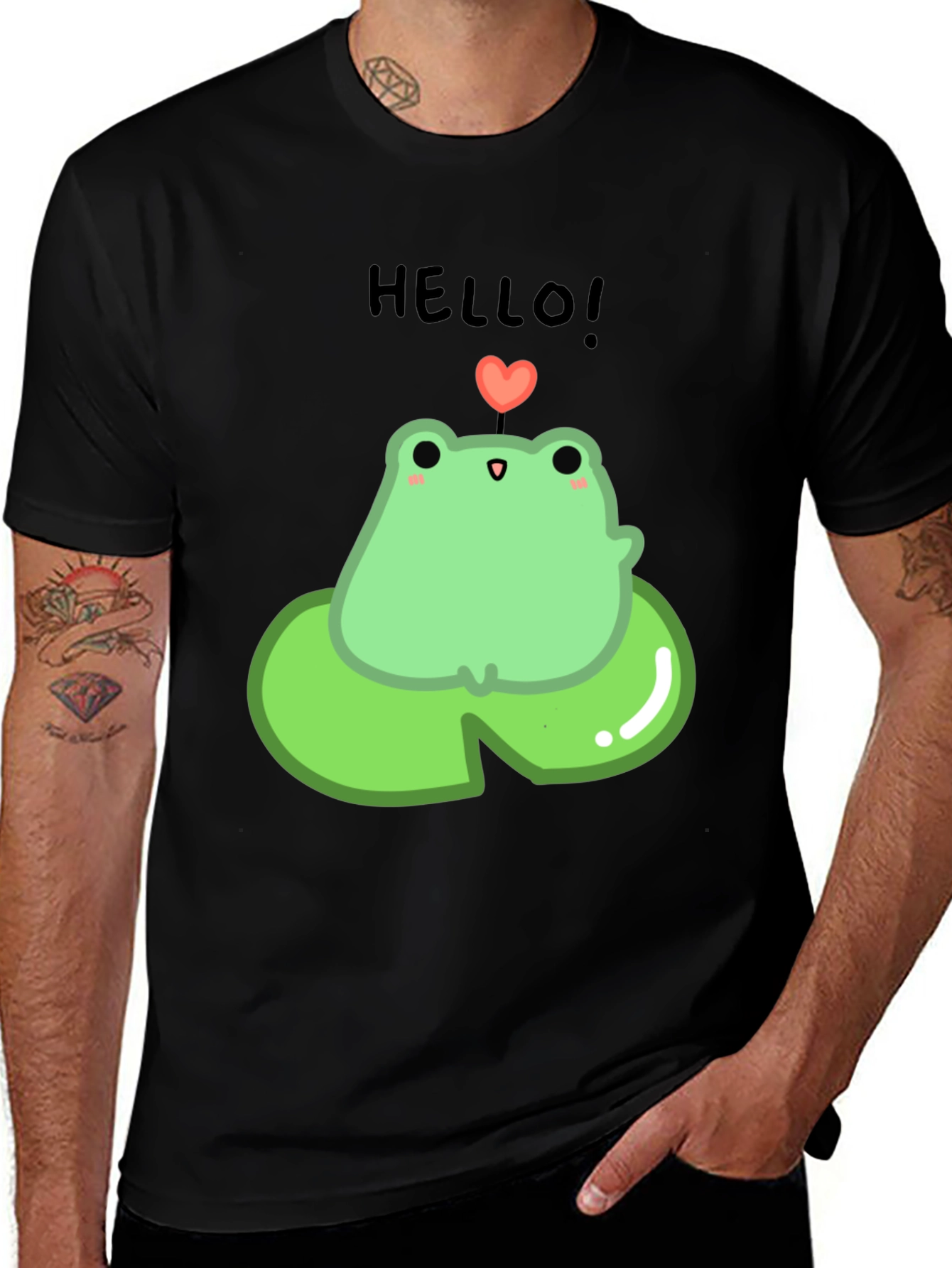 Cute Frog on Lily Pad Graphic Tee - Black