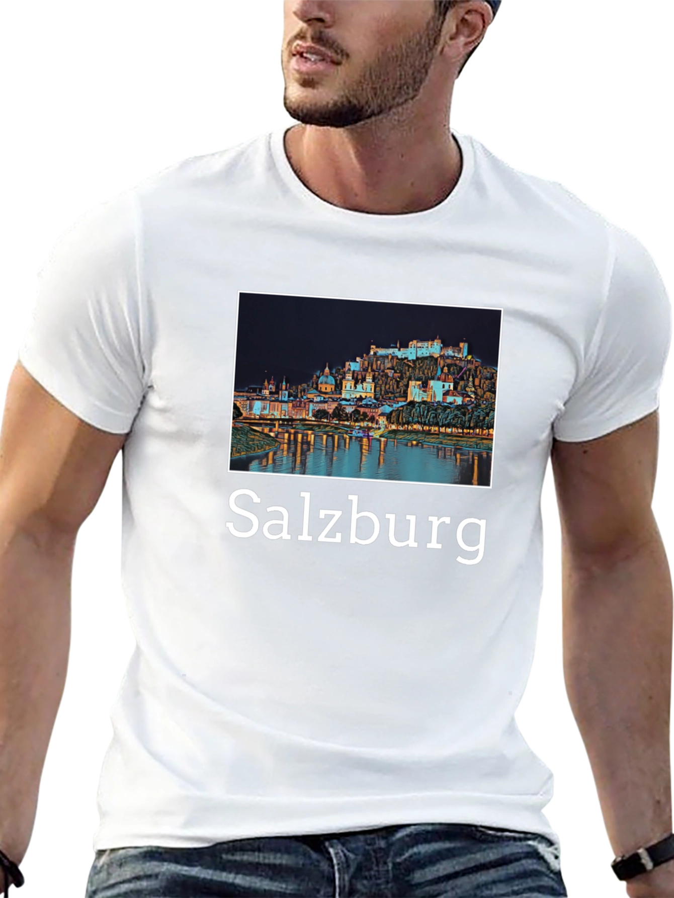 Salzburg Cityscape Graphic Tee - Black Cotton T-Shirt