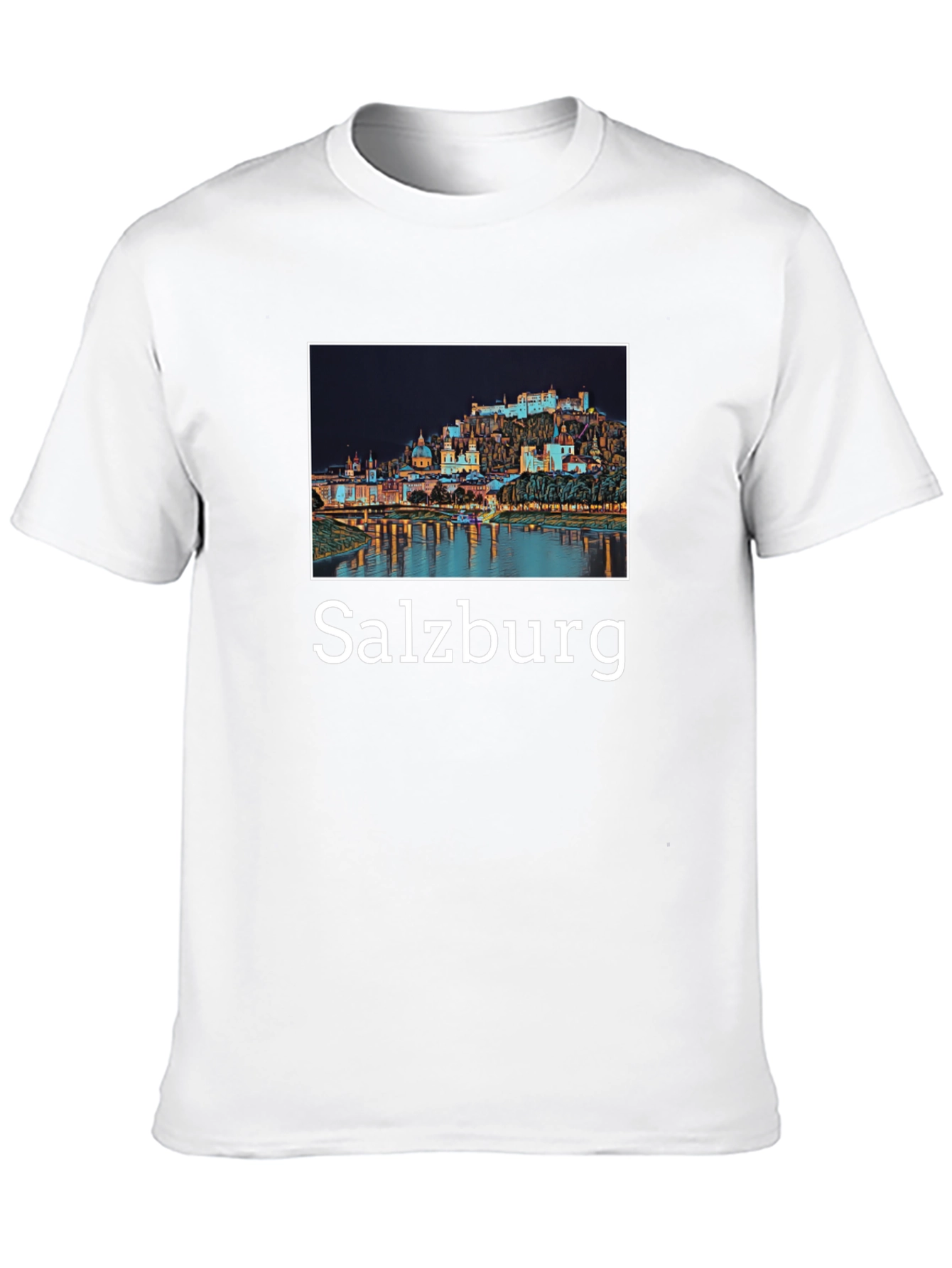 Salzburg Cityscape Graphic Tee - Black Cotton T-Shirt