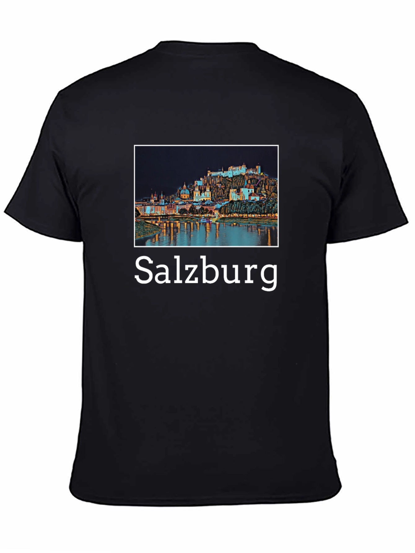 Salzburg Cityscape Graphic Tee - Black Cotton T-Shirt