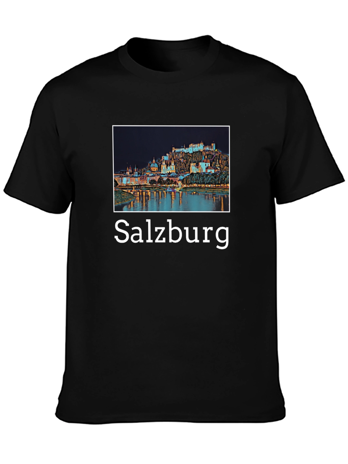 Salzburg Cityscape Graphic Tee - Black Cotton T-Shirt