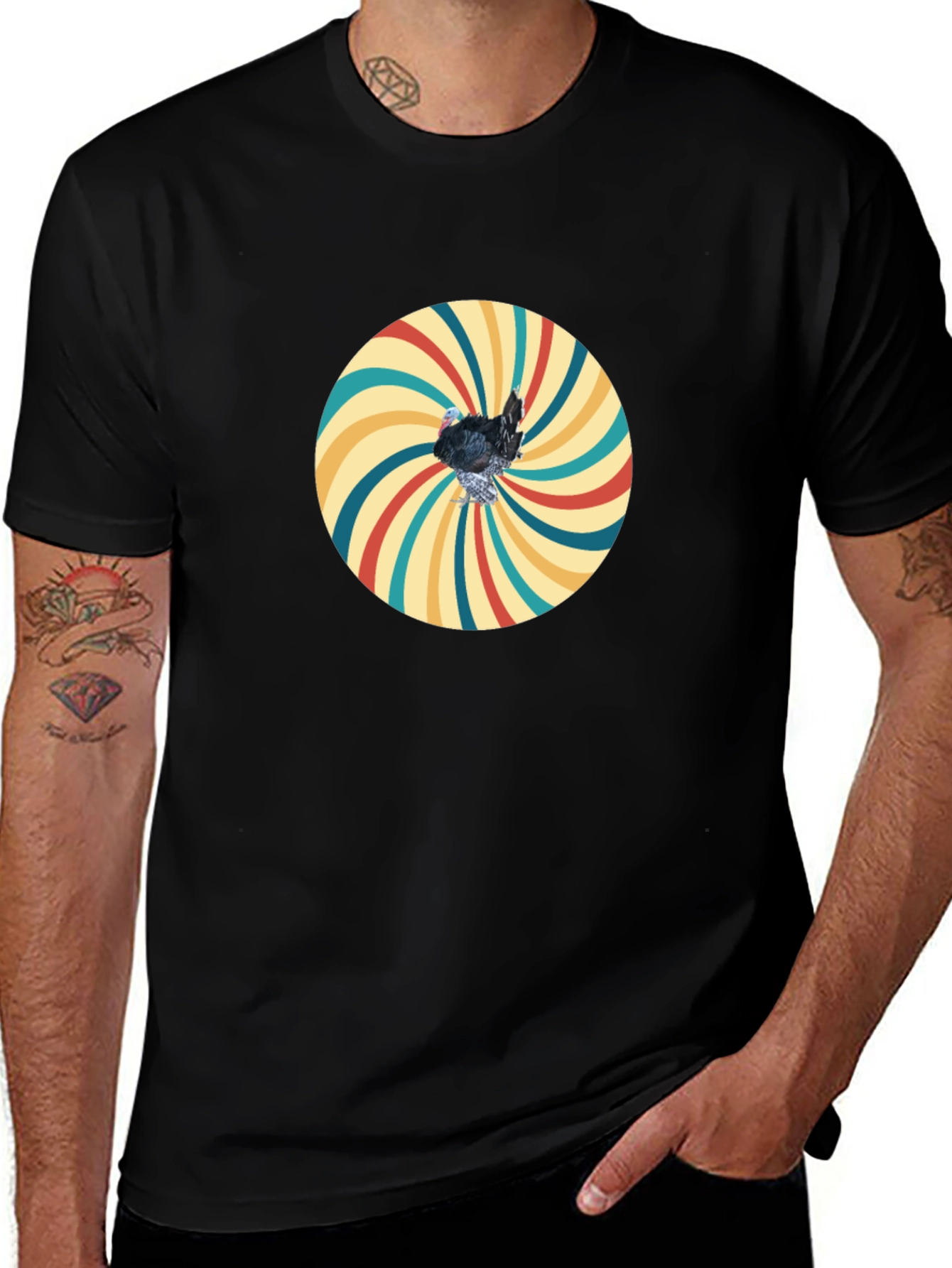 Retro Turkey Graphic T-Shirt - Black