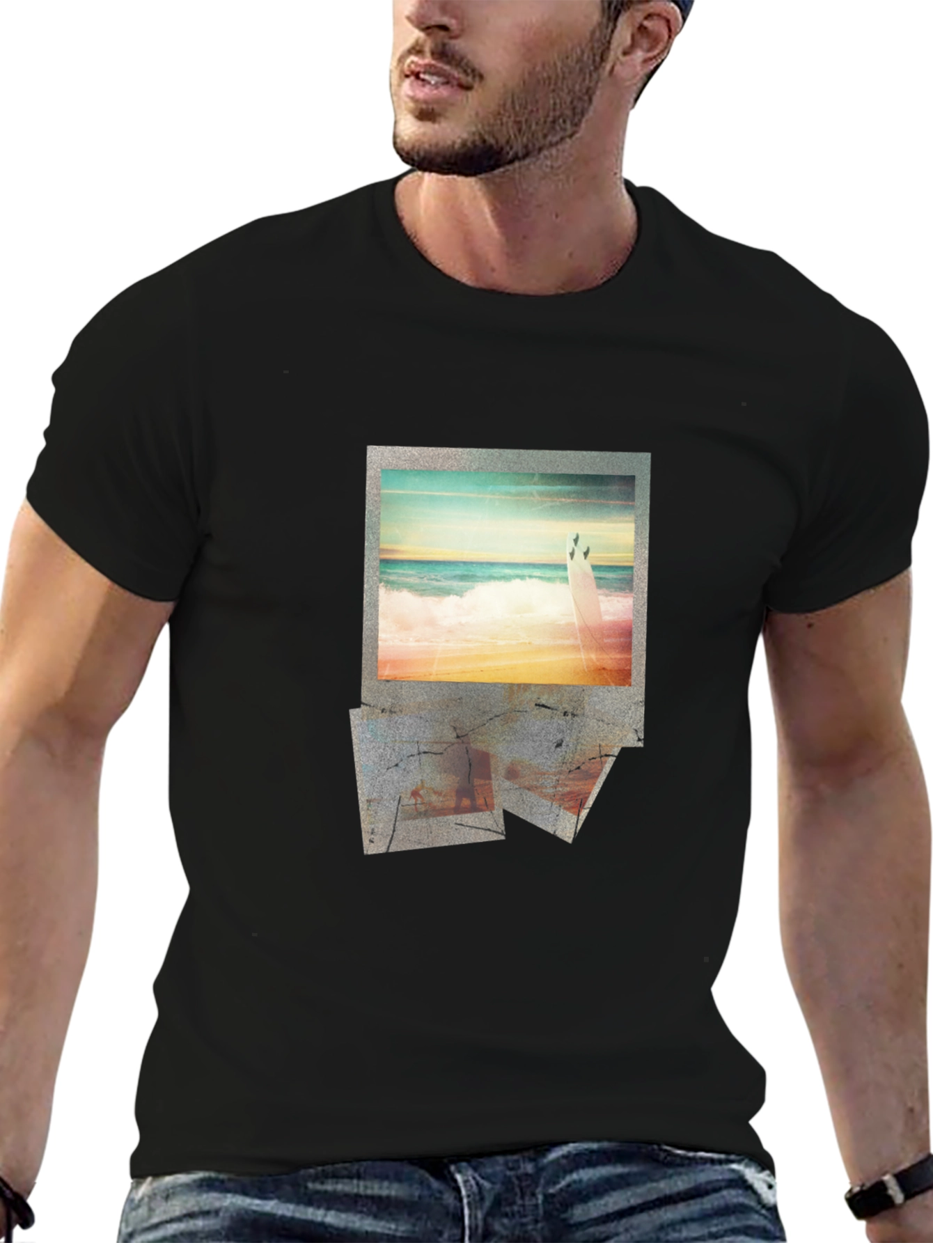 Beach Photo Print Black Graphic Tee