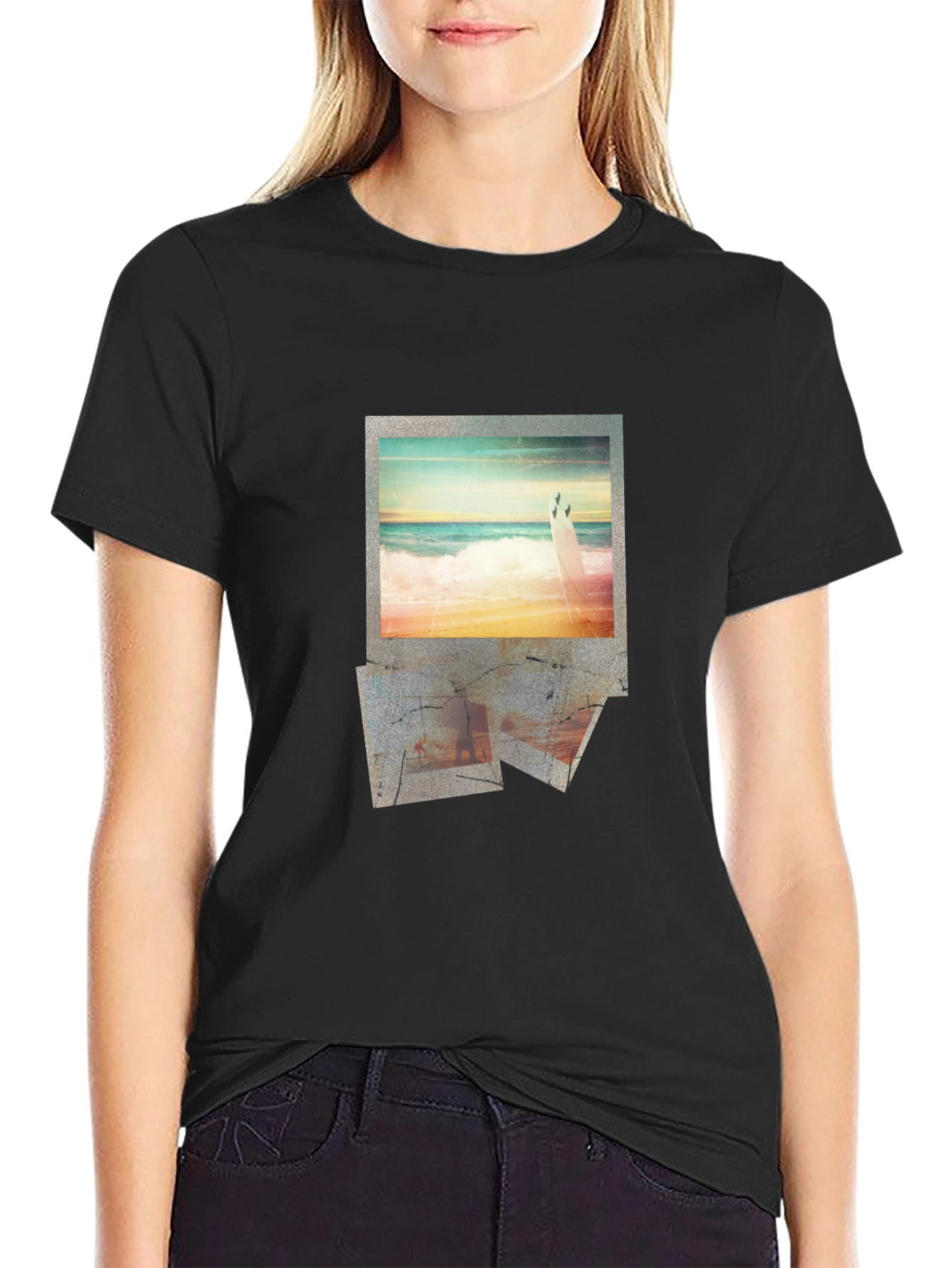 Beach Photo Print Black Graphic Tee