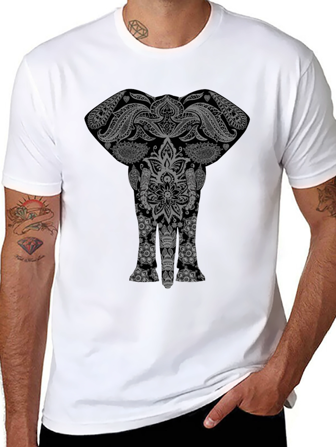 Elephant Mandala Graphic Tee - Stylish Black T-Shirt