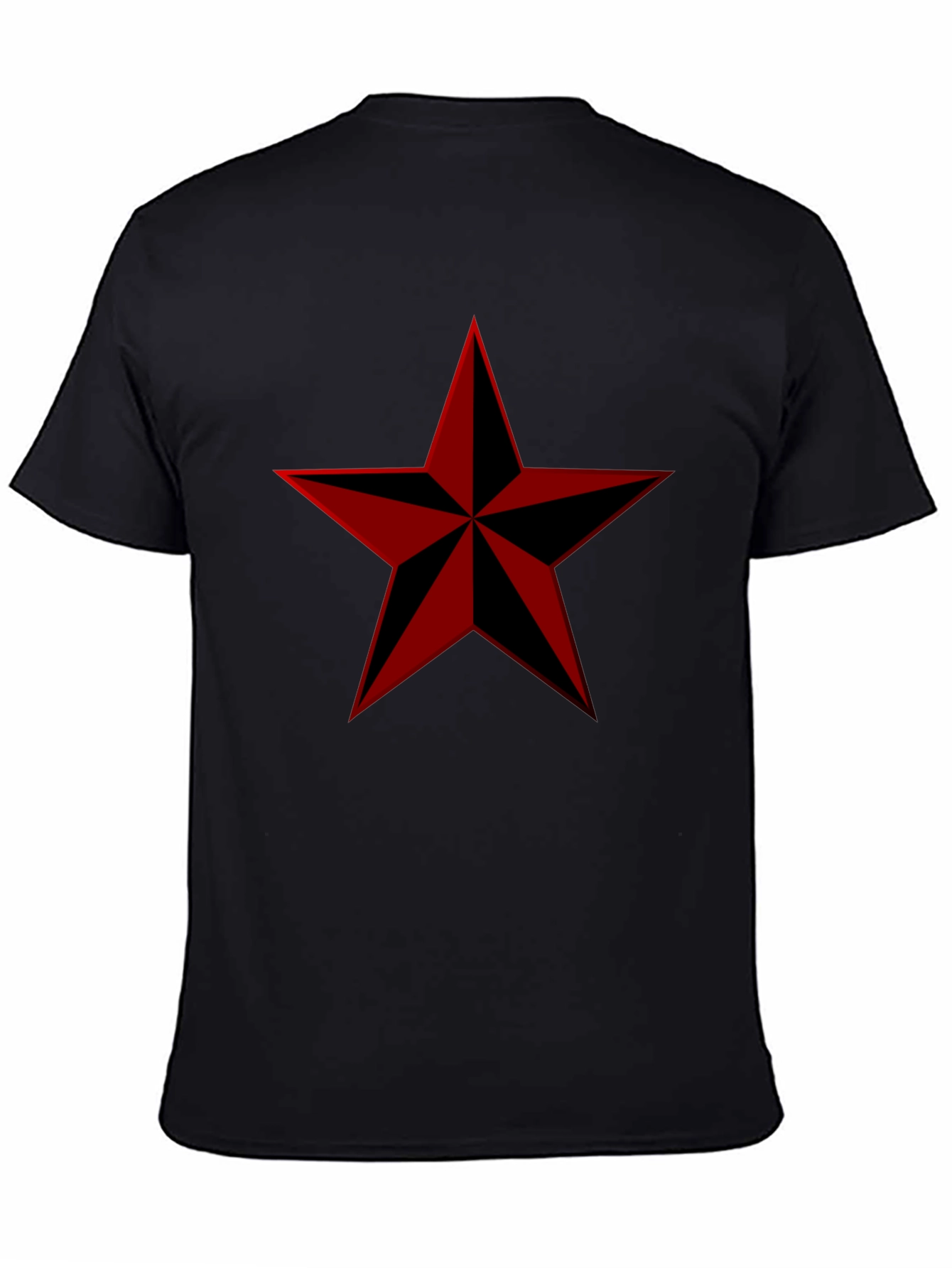 Red Nautical Star Graphic Print Black T-Shirt