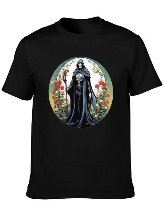 Grim Reaper Floral Graphic Tee - Mens Black T-Shirt