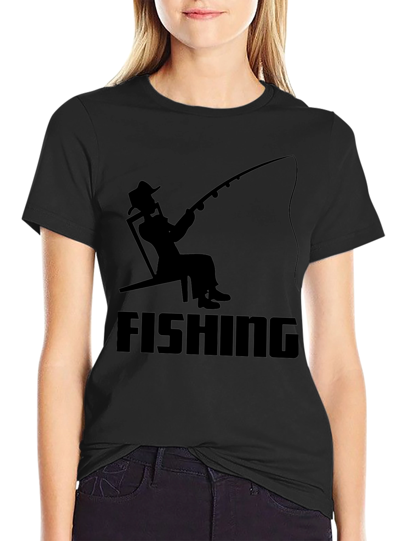 Fishing Silhouette Graphic T-Shirt - Black