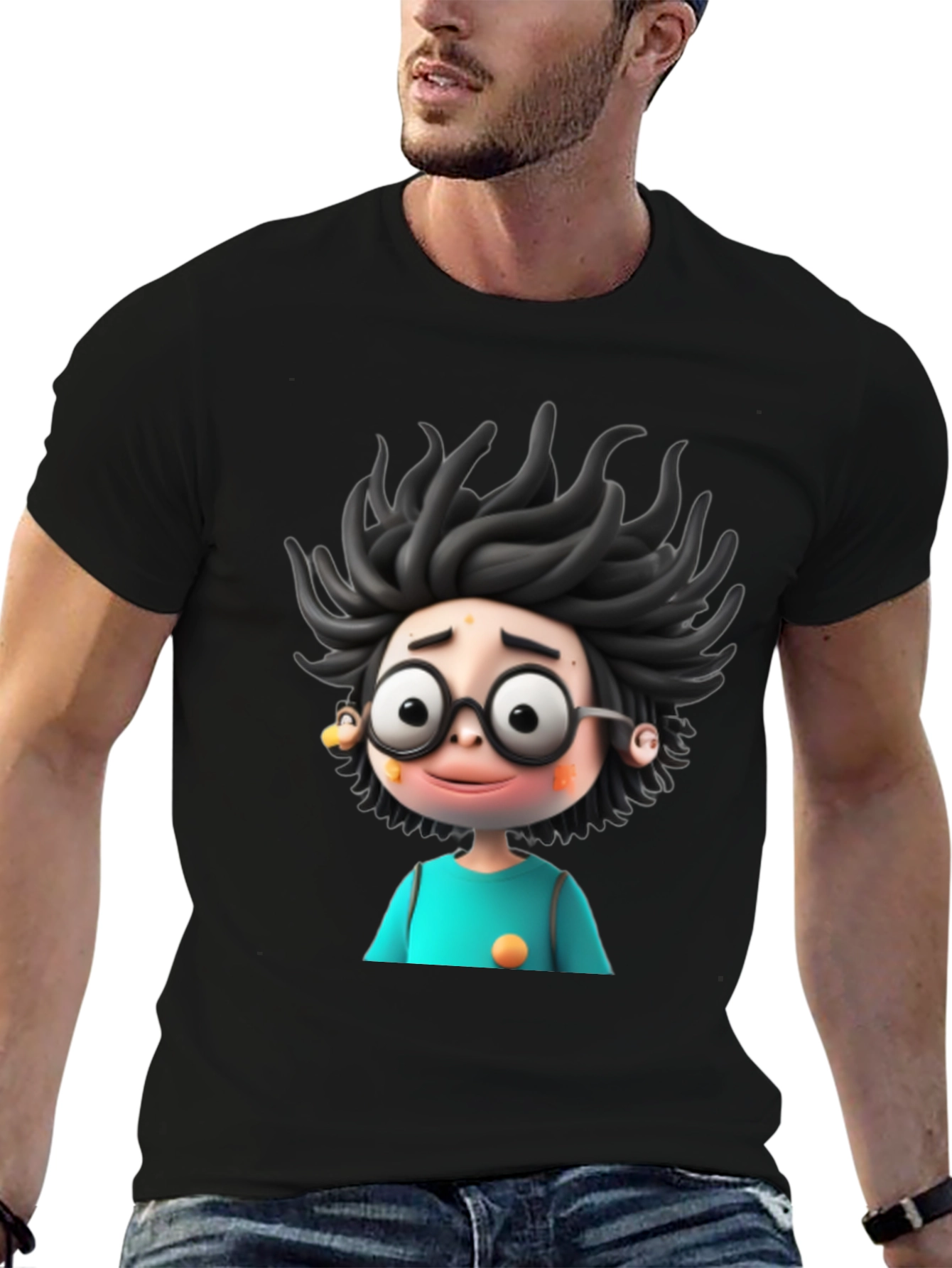 Cartoon Character Graphic Black T-Shirt