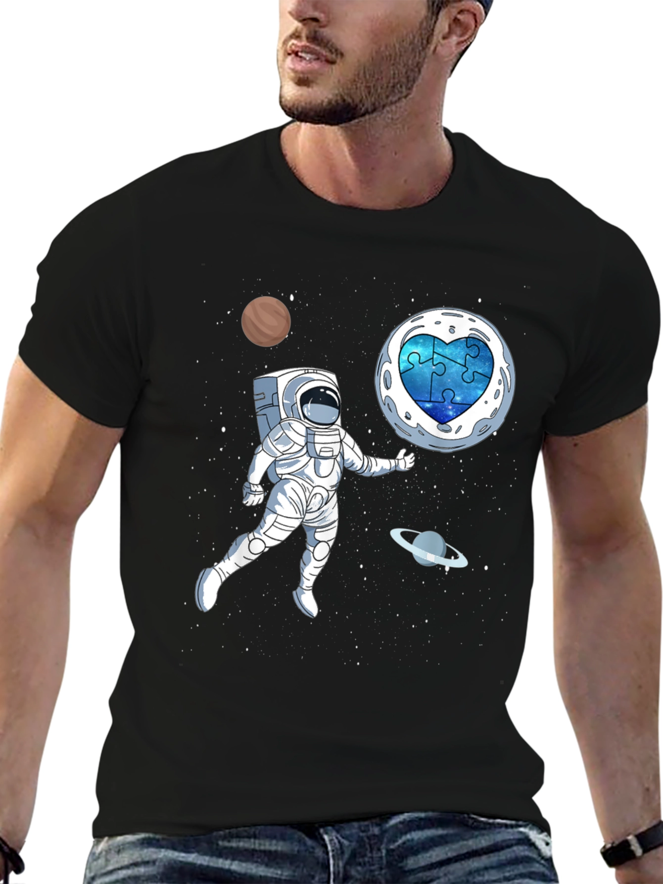 Astronaut Autism Awareness T-Shirt Space Puzzle Heart