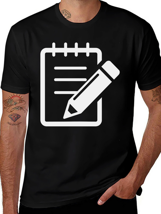 Notebook & Pencil Graphic Tee - Black Cotton Shirt