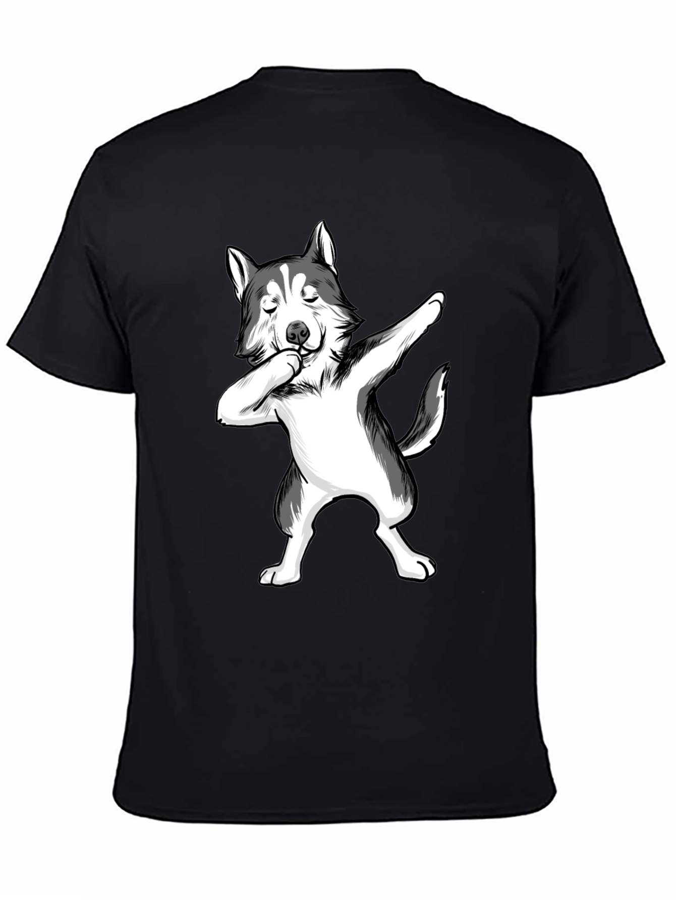 Dabbing Husky T-Shirt - Black Crew Neck Tee