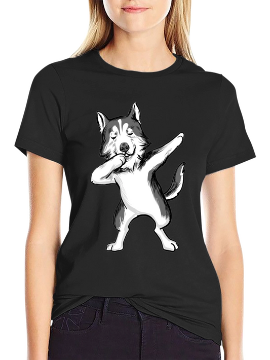 Dabbing Husky T-Shirt - Black Crew Neck Tee