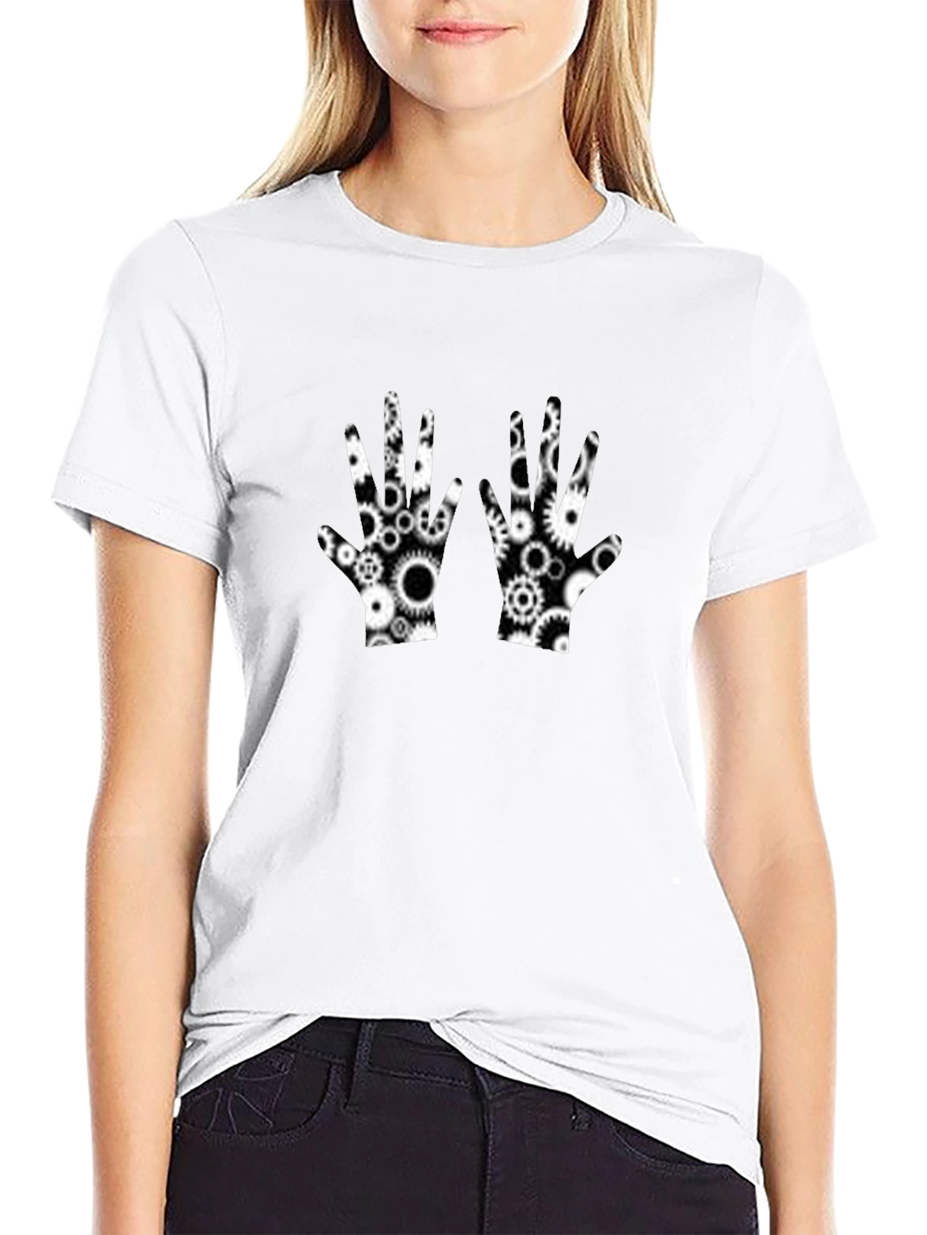 Gear Hands Graphic Tee - Black Crew Neck T-Shirt
