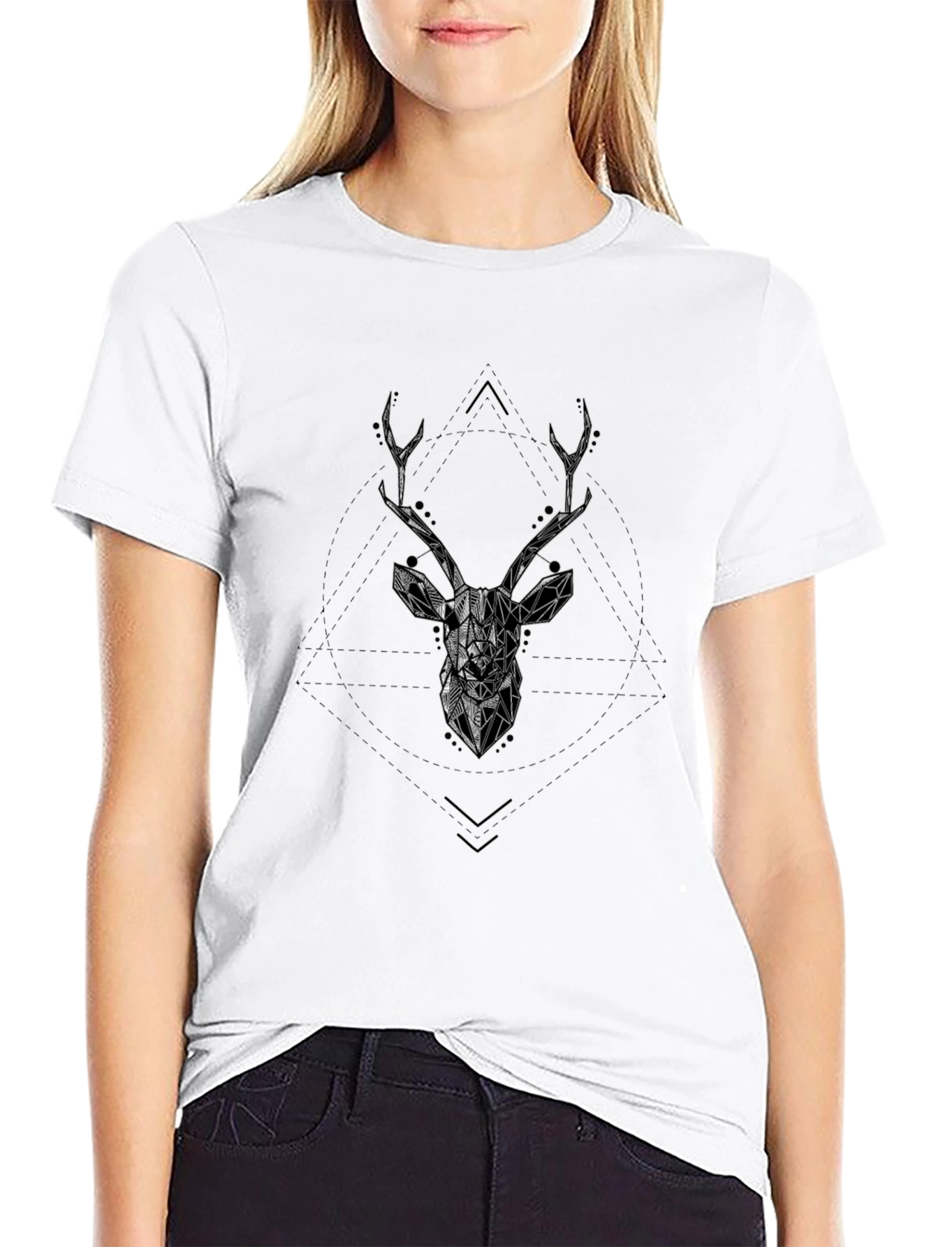 Geometric Deer Head Graphic T-Shirt
