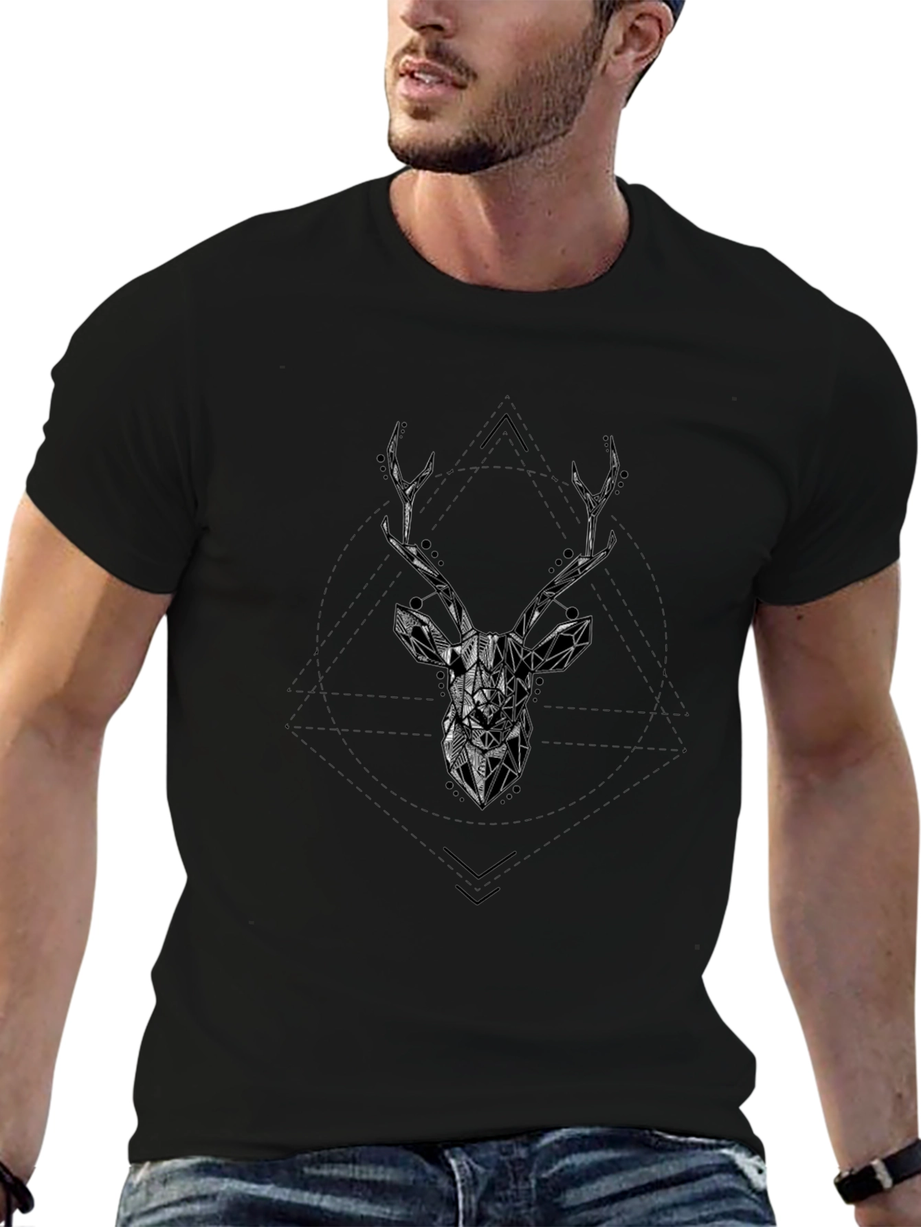 Geometric Deer Head Graphic T-Shirt