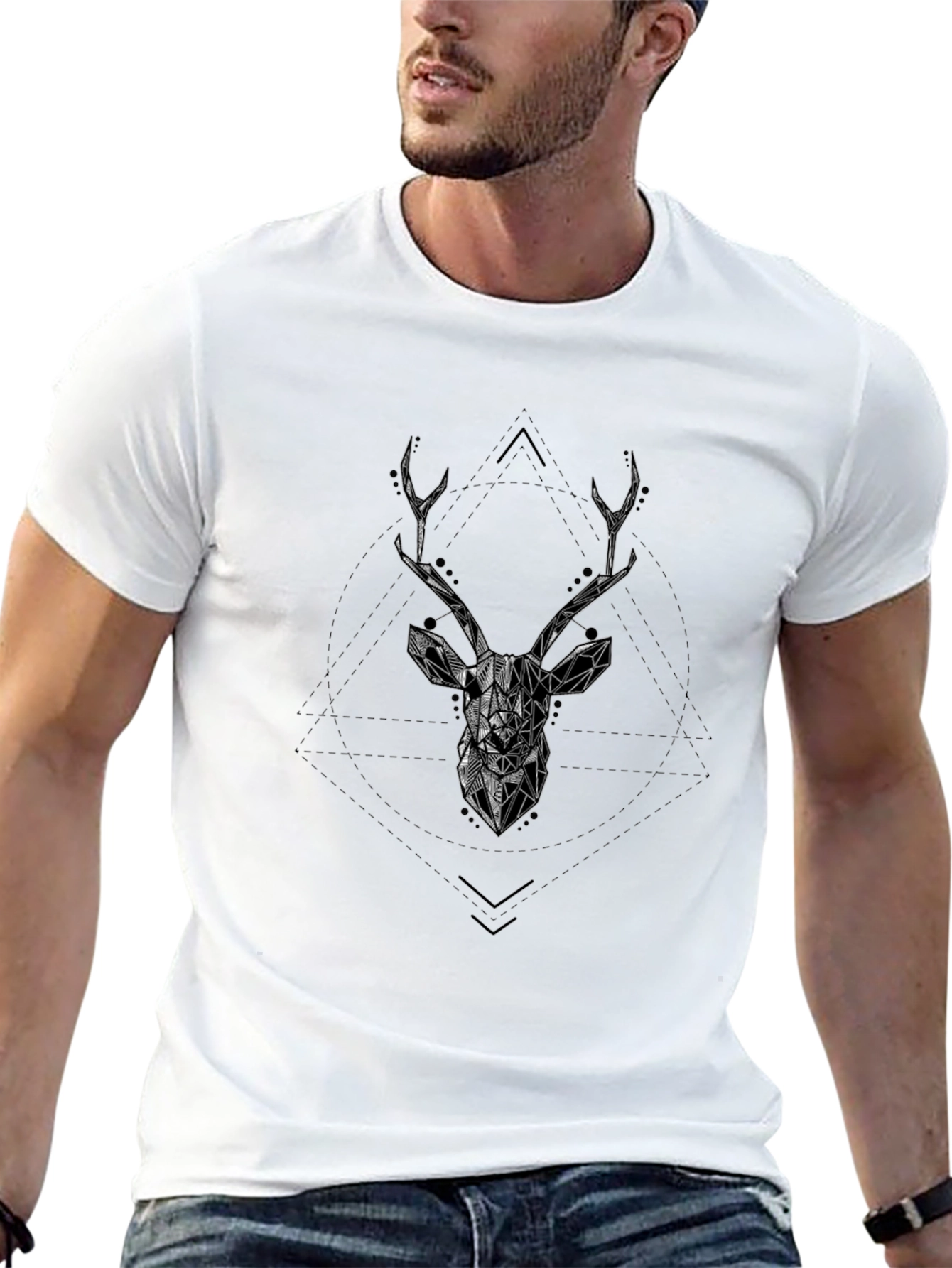 Geometric Deer Head Graphic T-Shirt