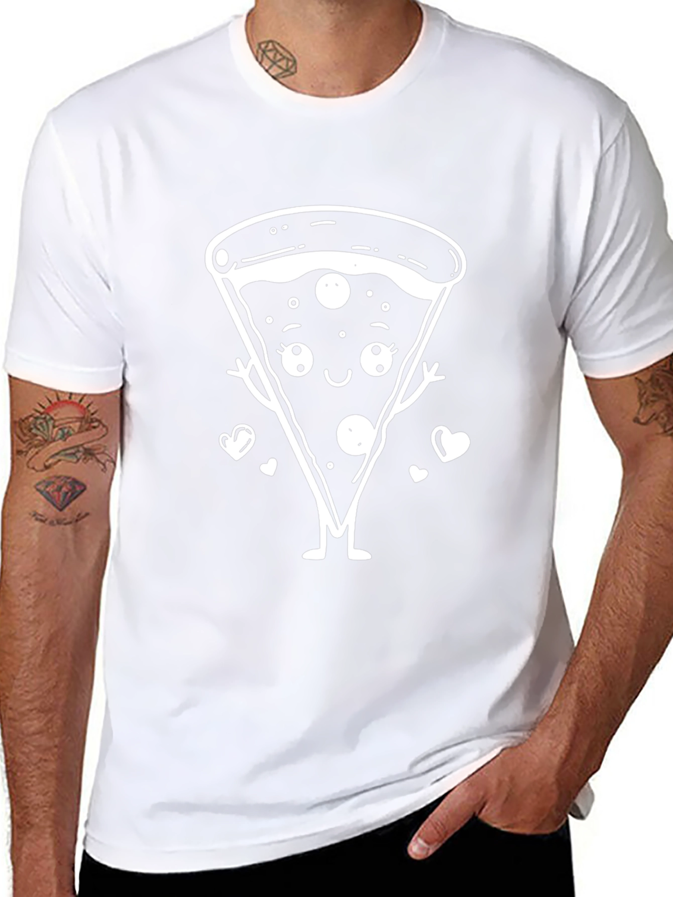 Cute Pizza Slice Graphic Tee - Black Cotton Shirt
