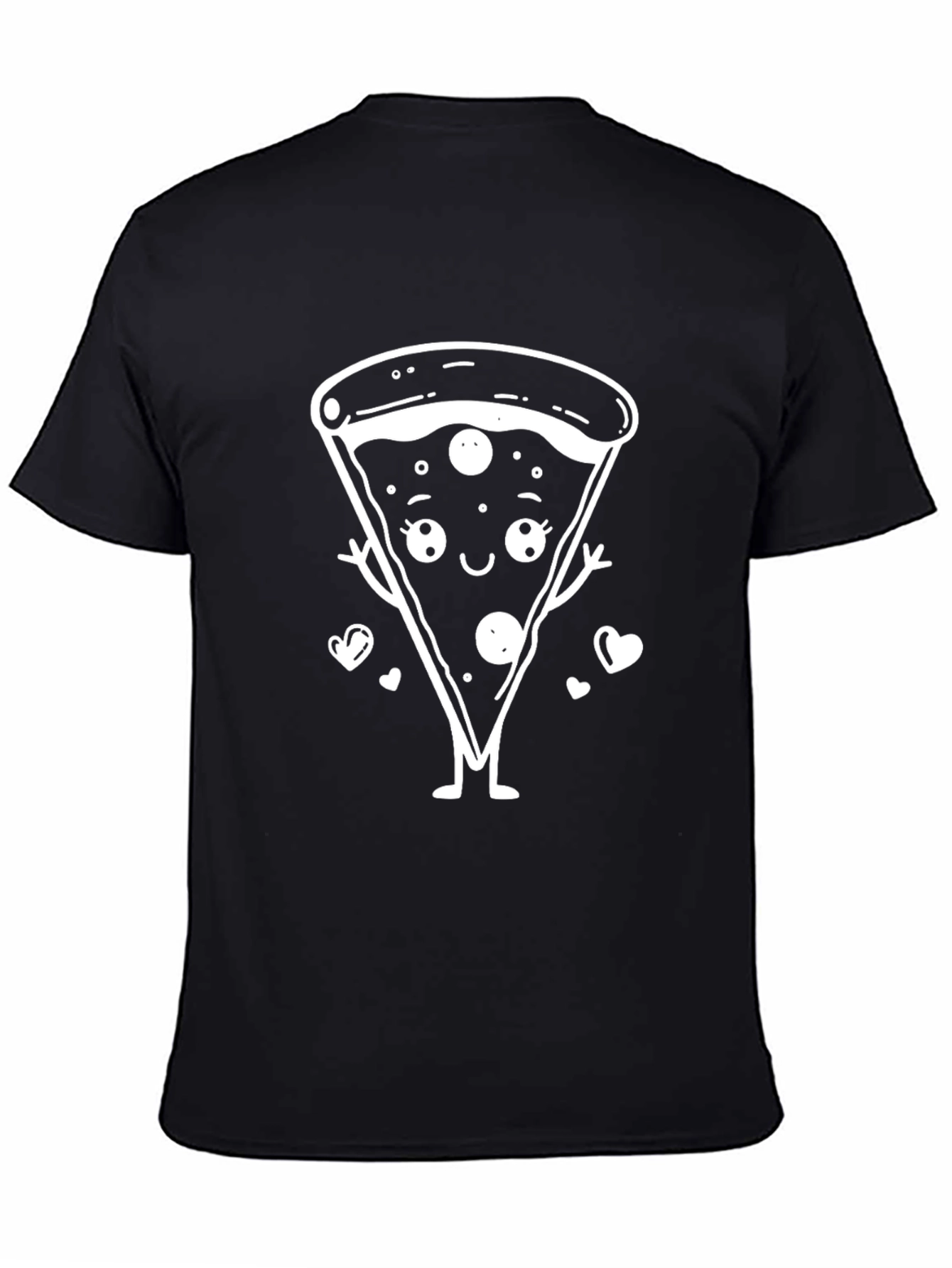 Cute Pizza Slice Graphic Tee - Black Cotton Shirt