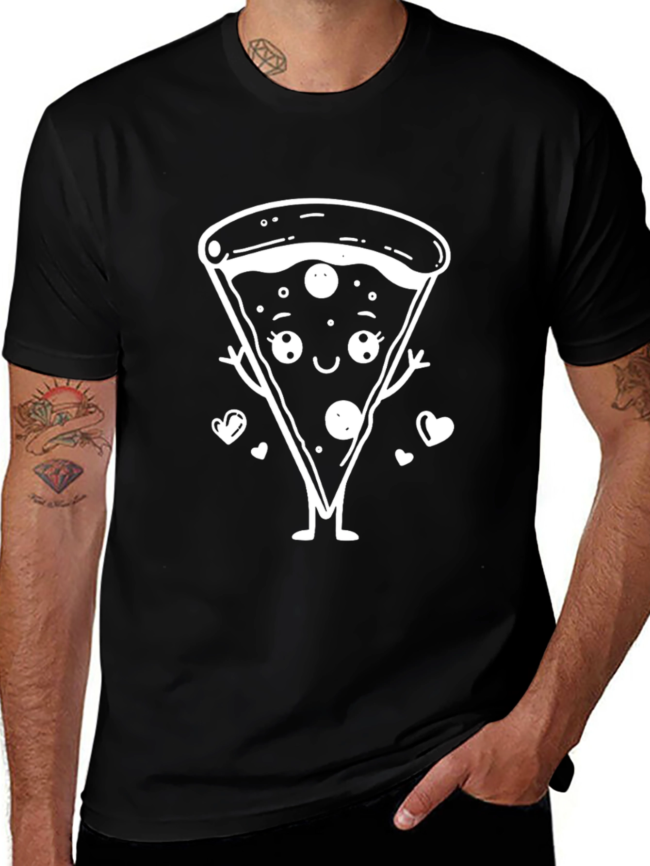 Cute Pizza Slice Graphic Tee - Black Cotton Shirt