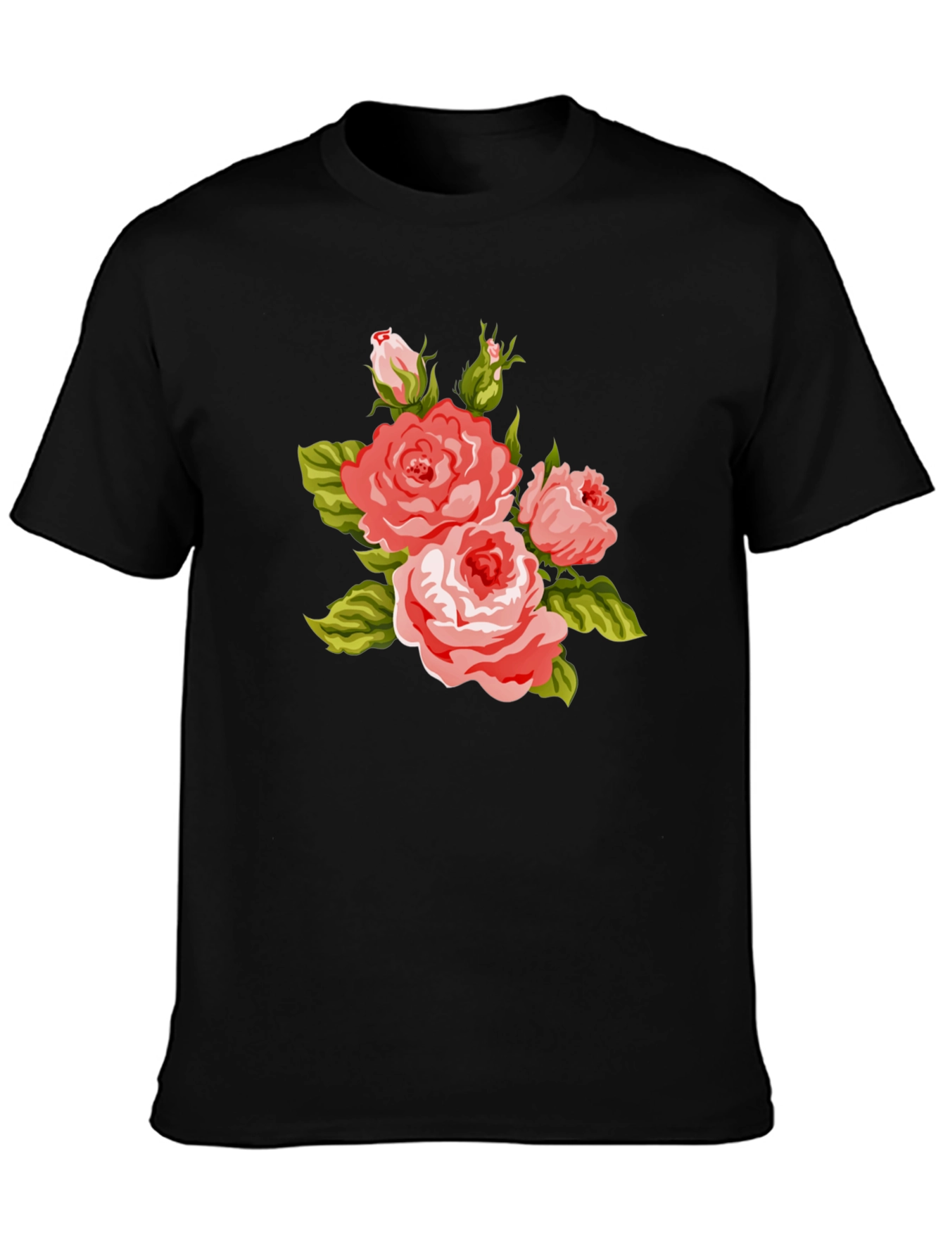 Floral Rose Graphic Black T-Shirt