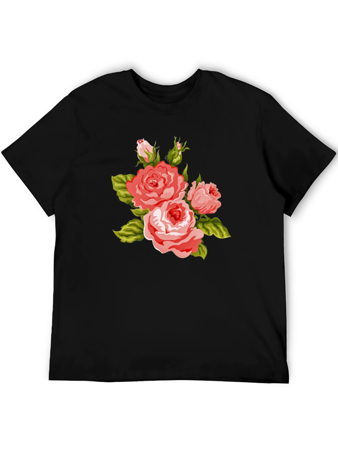 Floral Rose Graphic Black T-Shirt