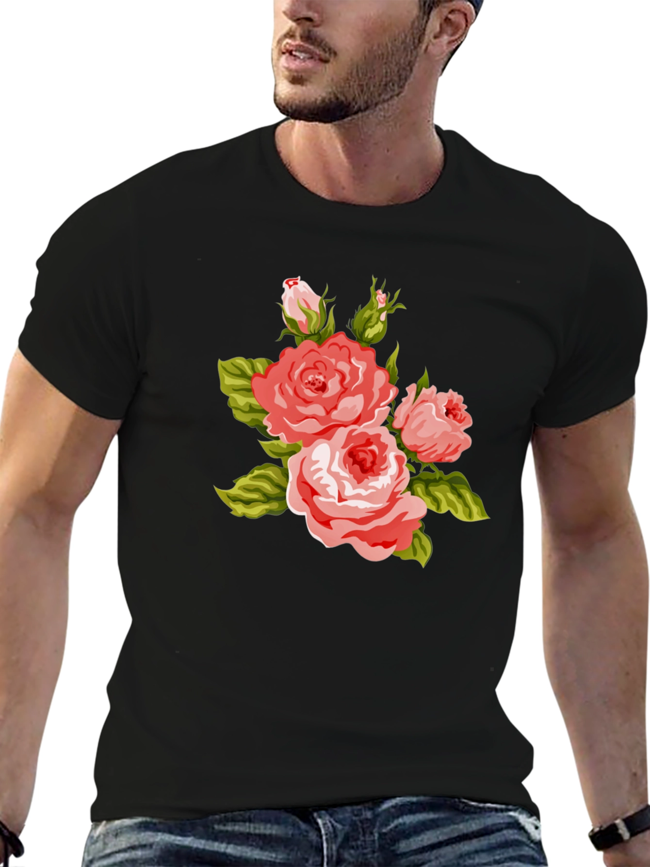 Floral Rose Graphic Black T-Shirt