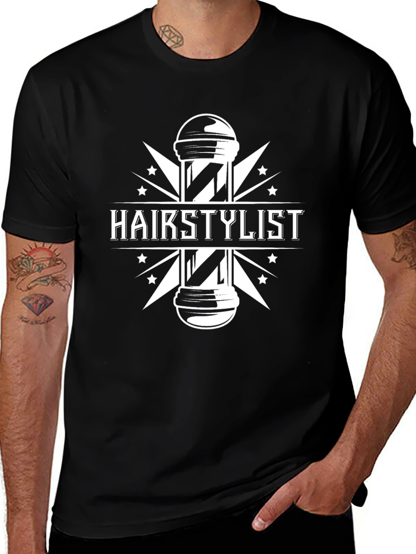 Hairstylist Graphic Tee - Barber Pole Design